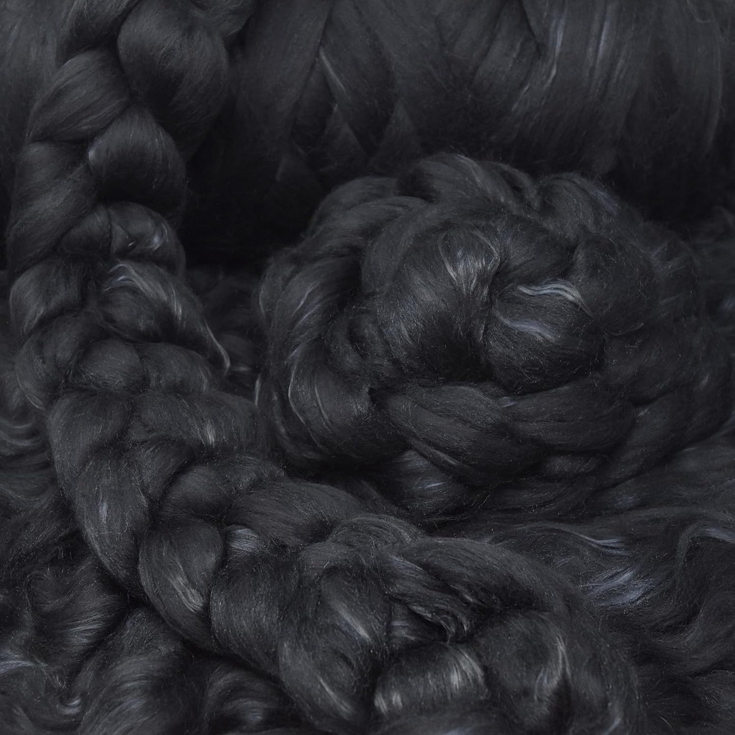 Merino Silk Luxe Tonal Designer Blend. Superfine Merino, Mulberry Silk, Tussah Silk. Top Roving for Spinning or Felting. Obsidian 4oz