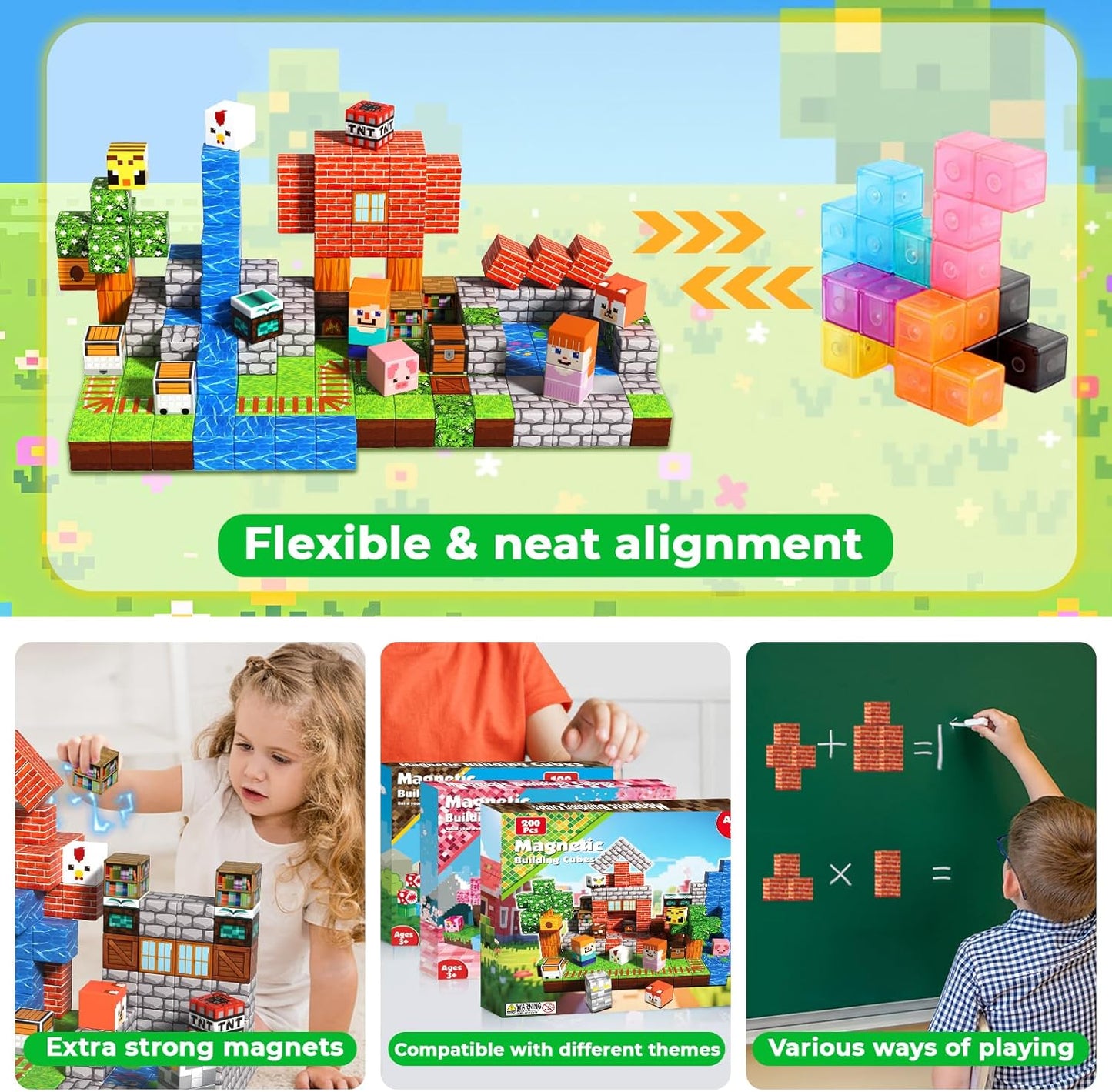 200PCS Magnetic Blocks - Forest Magnetic Building Blocks, Stacking Magnets for Kids, Strong Magnets, Sensory Toy for STEM Learning Toys for Kids 3+ Boys and Girls Christmas Birthday Creative Gifts