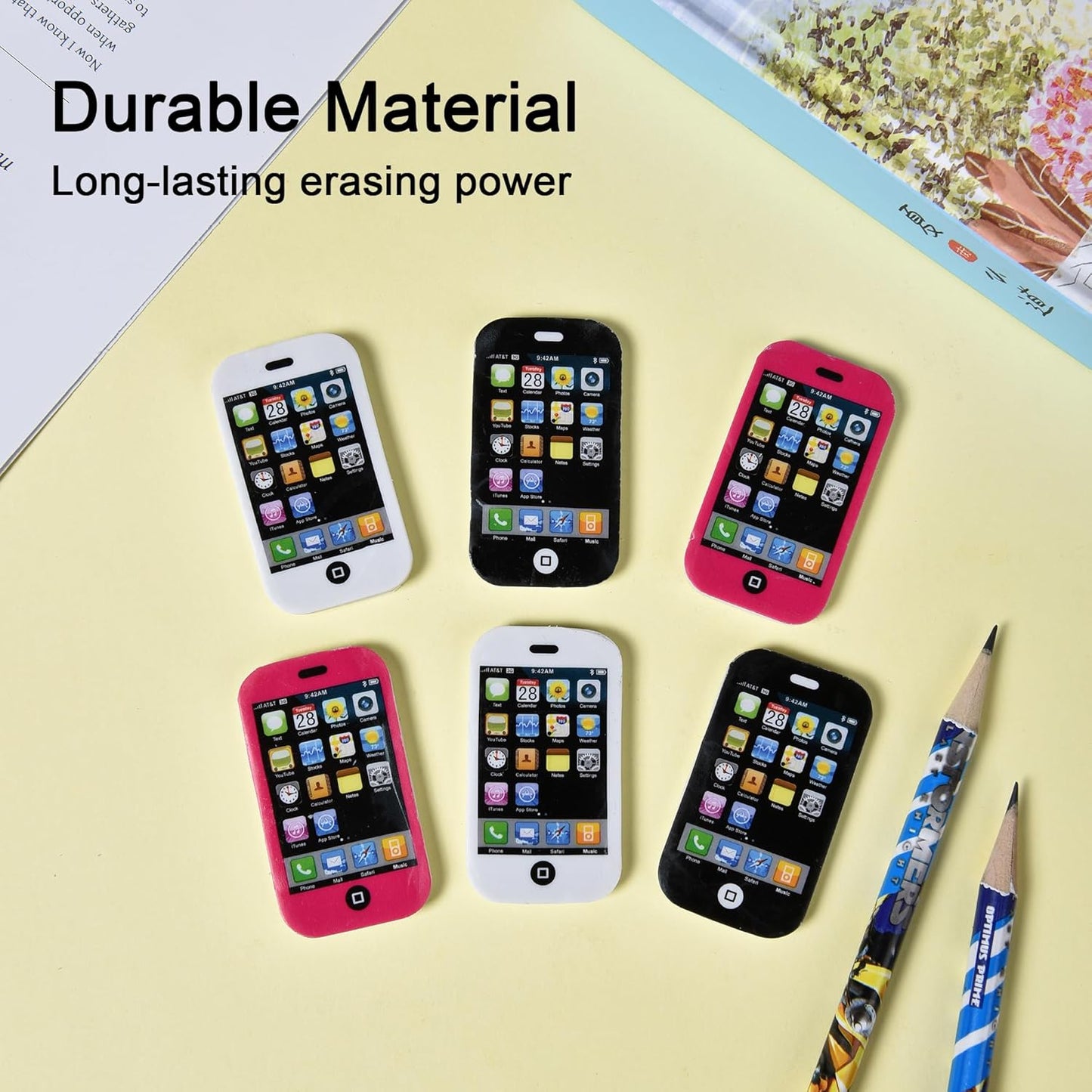HILAZA 20 Mini Cool Phone Erasers for Kids, Fun Smart Phone Erasers for School, Classroom Supplies, Party Favors and Home Prizes