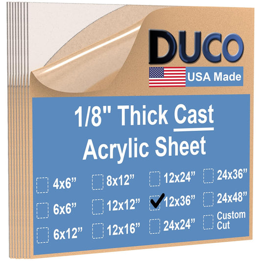 Duco USA-Made Clear Cast Acrylic Sheet 1/8 Inch Thick 12" x 36" - 8 Pack of Transparent Plexiglass Sheet - Lightweight Acrylic Board for Window Replacements, Displays, Signs, and More