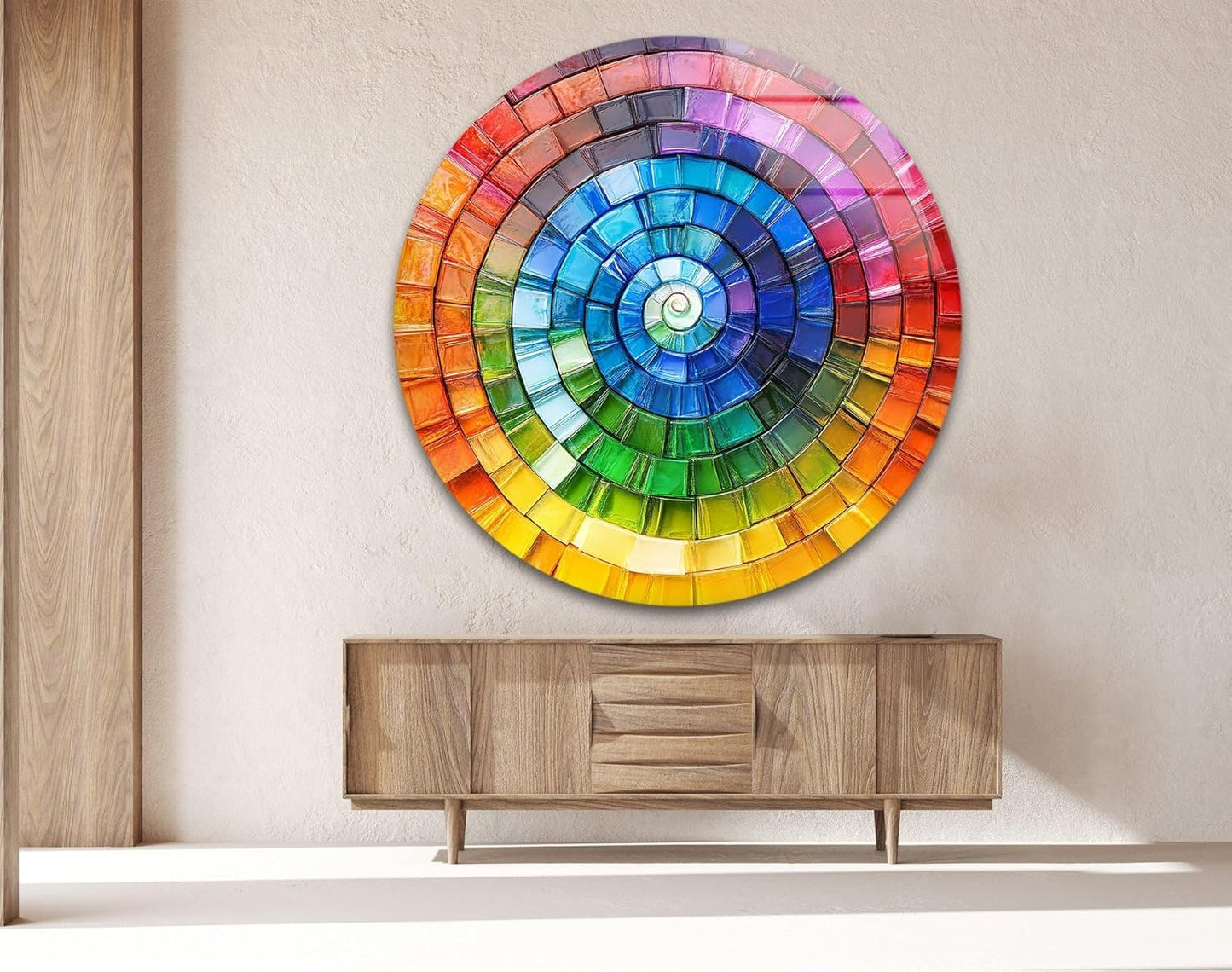 My Photostation.com 24''(60cm) Diameter Radiant Spiral Spectrum Round Glass Wall Art Tempered Glass Printing Wall Decor Large Wall Art Wall Hangings
