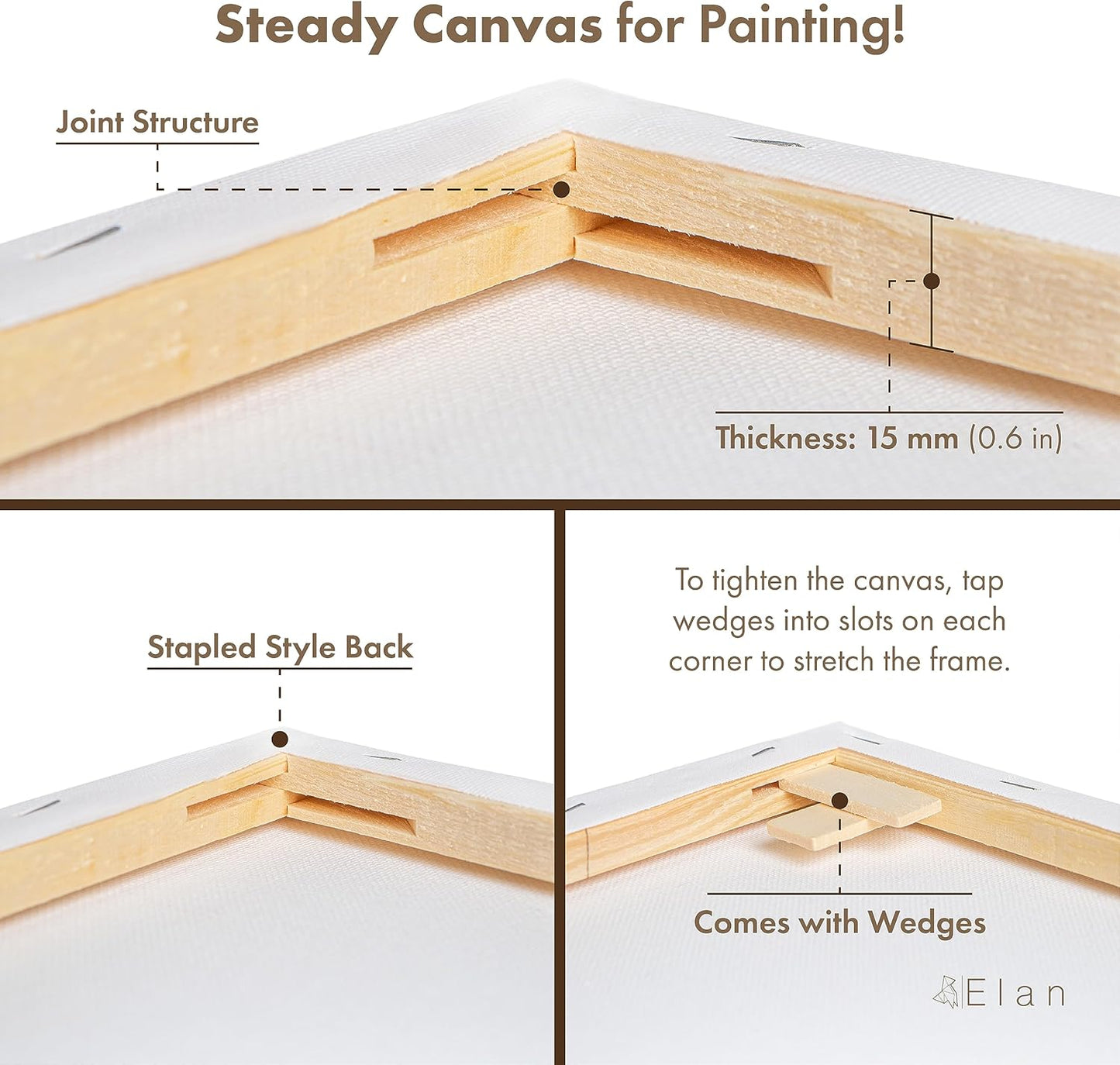 Elan Stretched Canvases 8x8, 6-Pack Canvases for Painting, Painting Canvas Bulk, Stretched Canvas for Adults Blank Canvas for Painting Painting Canvases, Paint Canvases for Painting, Art Canvas