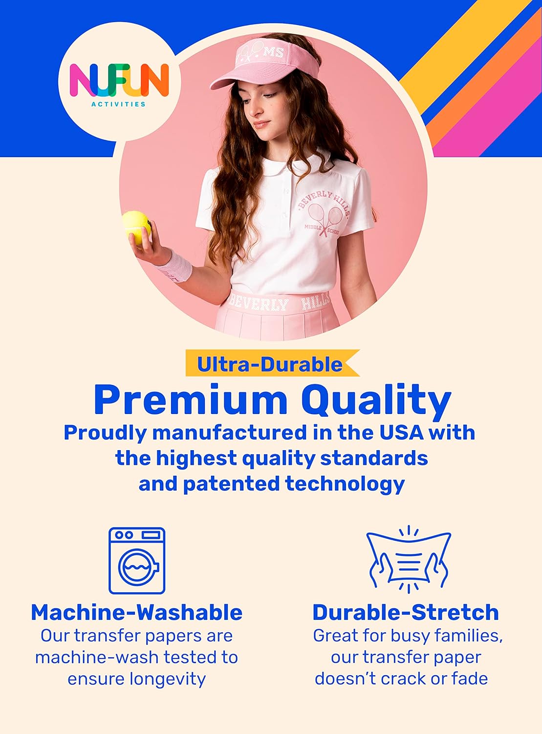 NuFun Activities Ink Jet Printable Iron-on Heat Transfer Paper for T Shirts, Light Fabrics, 10 Sheets 8.5 x 11 inch, Long Lasting, Durable, Professional Quality, Easy DIY, Non-Toxic, Made in The USA
