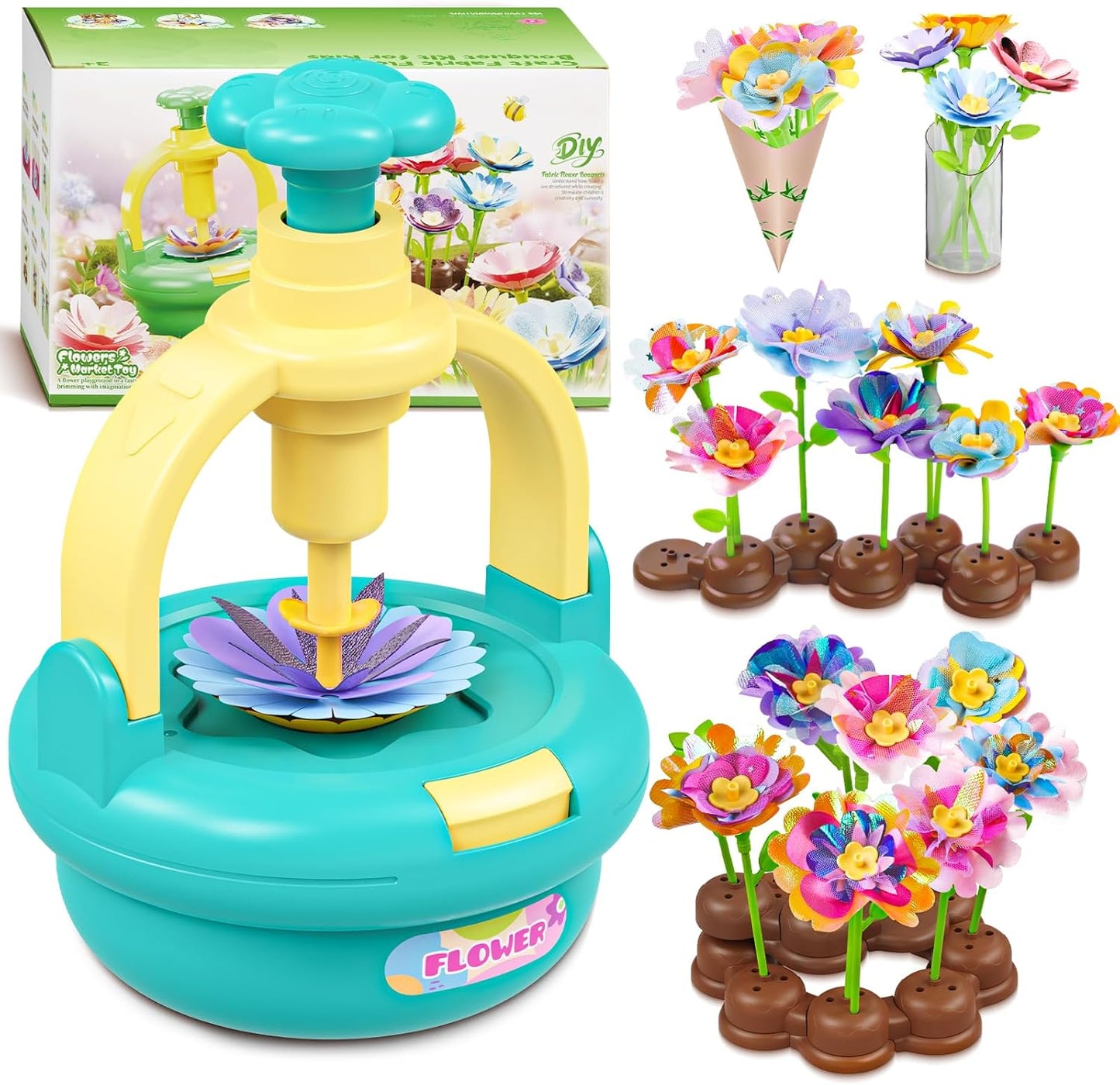 Plunack Flower Bouquet Toys Kits for Kids Age 4-8, Flower Press Kit DIY Flowers Making Craft Kit for 4 5 6 7 Year Old Girls Arts & Crafts Toys Educational Handmade Activity Set, Gift for Girls 3+