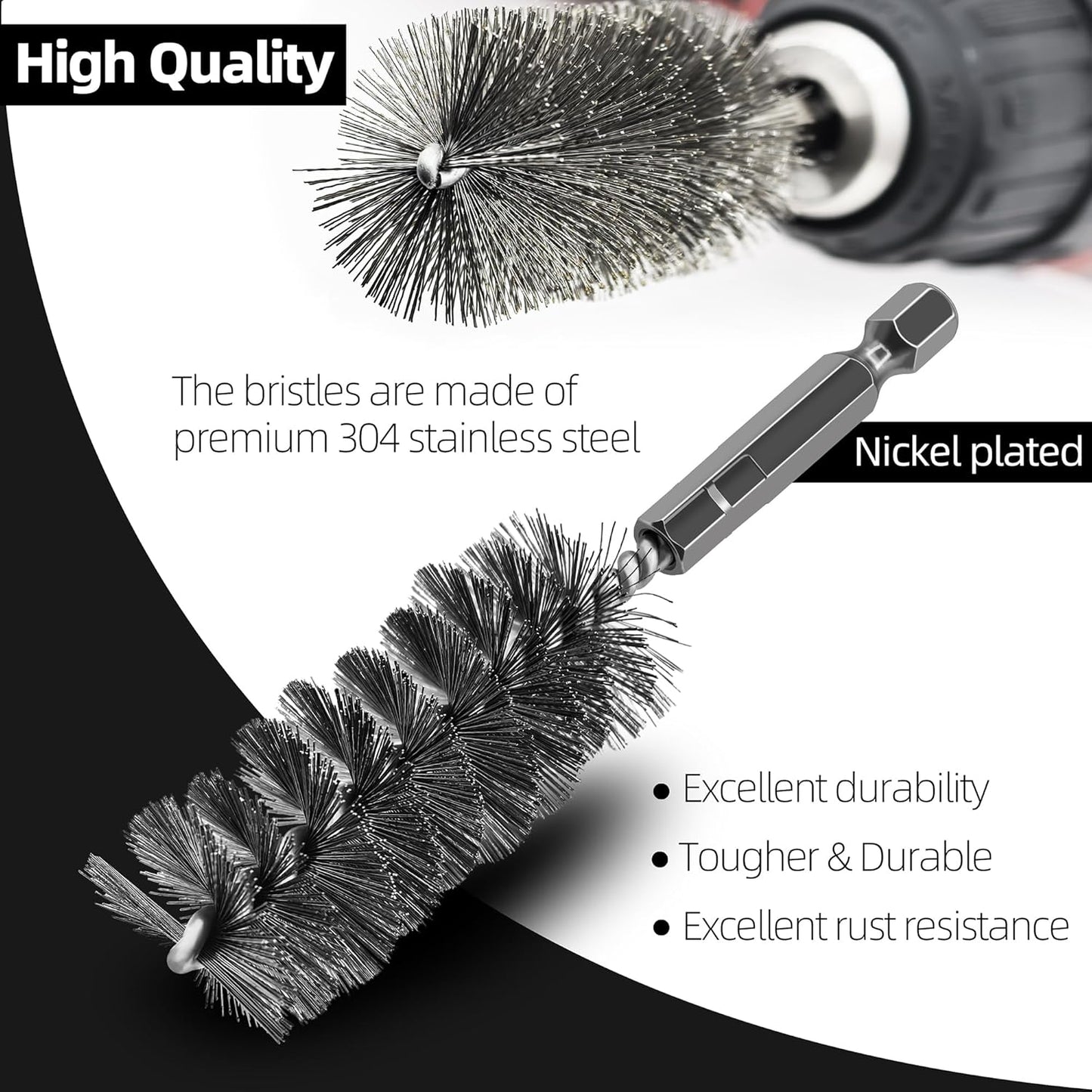 ASNOMY 6Pcs Wire Bore Brush for Drill,1/2” 3/4” 1” Stainless Steel Copper Pipe Cleaner Set for Power Drill Cleaning,Abrasive Drill Wire Brush with 1/4" Hex Shank