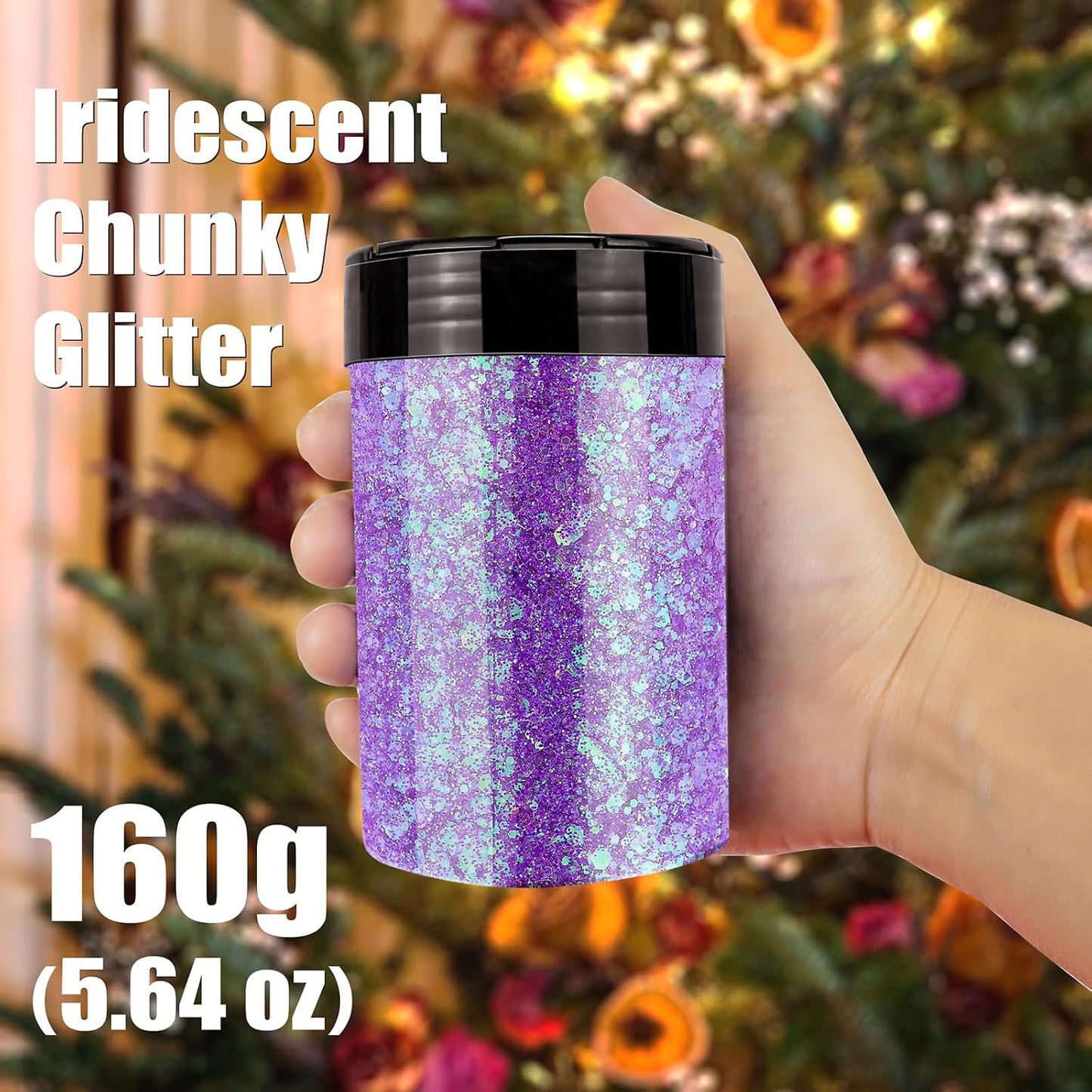 Iridescent Chunky Glitter, 5.64oz/160g Extra Fine Glitter Powder Mixed Chunky PET Flake, Holographic Sequins Bulk for Nail Art, Crafts Painting Festival Decor Slime Tumbler Candle (Purple)