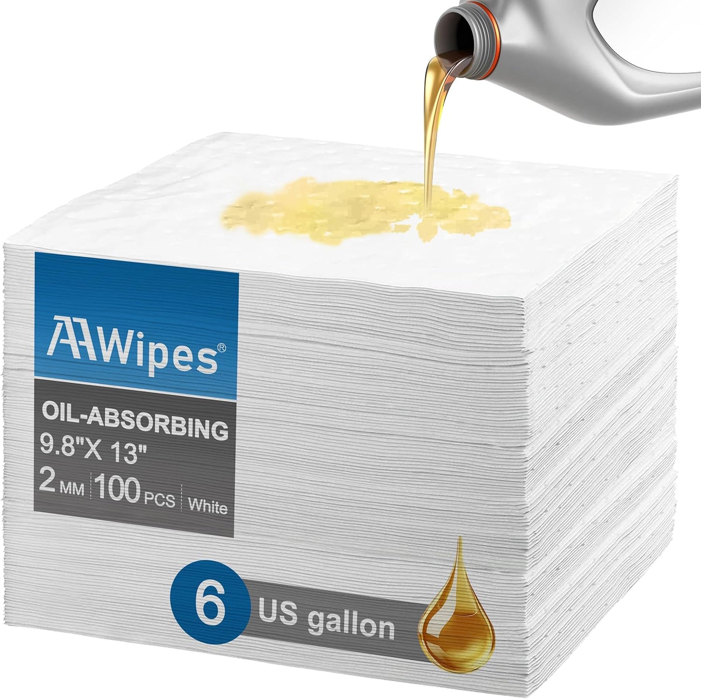 AAwipes Oil Absorbent Pads Garage Accessories Oil Spill Control Oil Absorbing Sheets for Garage, Car, Truck, Motorcycle White 100 Pack 9.8" X 13" OW1013-100