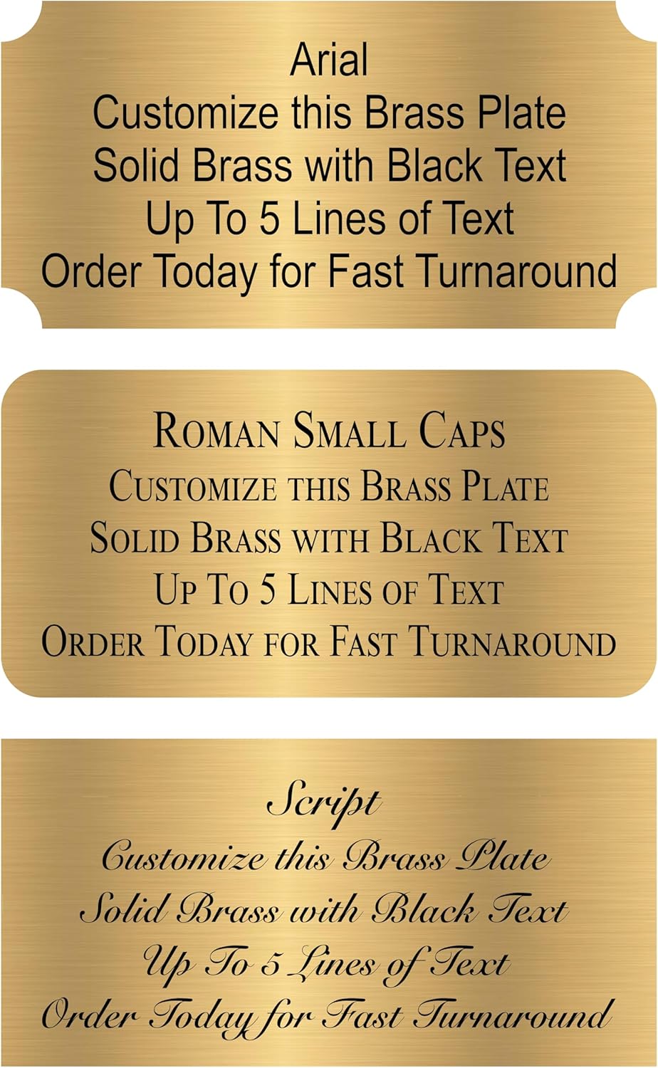Personalized, Custom Brushed Gold Solid Brass Plate - Sizes 1x3, 1x4, 2x4, 2x6, 2x8, 3x6 - Picture Frame Name Label Art Tag for Frames, with Adhesive Backing - Indoor use only - 10 Tags