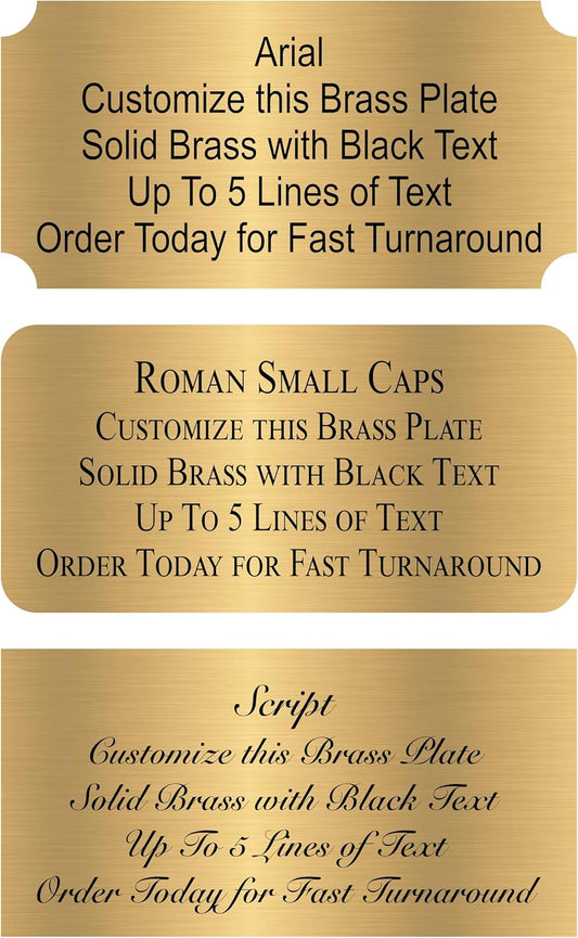 Personalized, Custom Brushed Gold Solid Brass Plate - Sizes 1x3, 1x4, 2x4, 2x6, 2x8, 3x6 - Picture Frame Name Label Art Tag for Frames, with Adhesive Backing - Indoor use only - 10 Tags