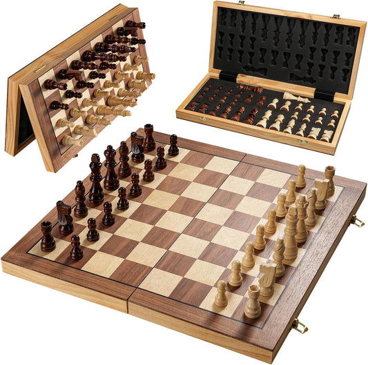 12 Inch Portable Travel Chess Set for Kids & Adults, Small Magnetic Wooden Chess Boards for Adults, Folding Chessboard Game for Kids