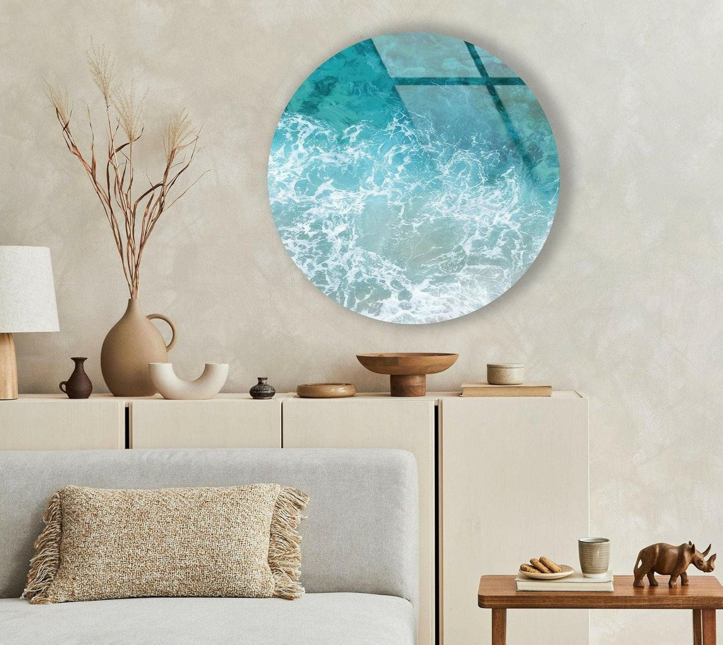 My Photostation.com 10''(25cm) Diameter Sea Waves Round Glass Wall Art Tempered Glass Printing Wall Decor Large Wall Art Wall Hangings