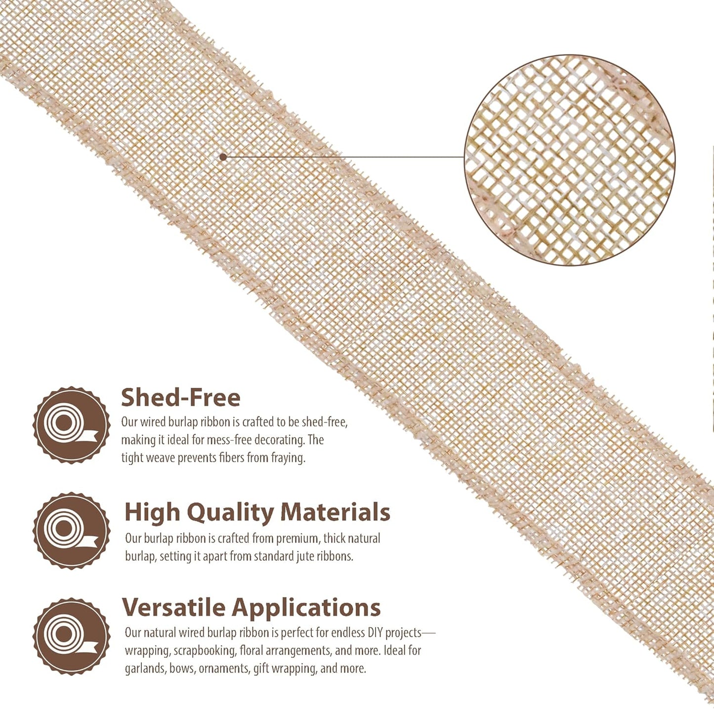 Mandala Crafts Natural Burlap Wired Ribbon 1.5 Inches Wide Jute Ribbons for Crafts - 10 Yds Roll Rustic Burlap Wrap Trim Ribbons for Wreaths Bows Party Decoration