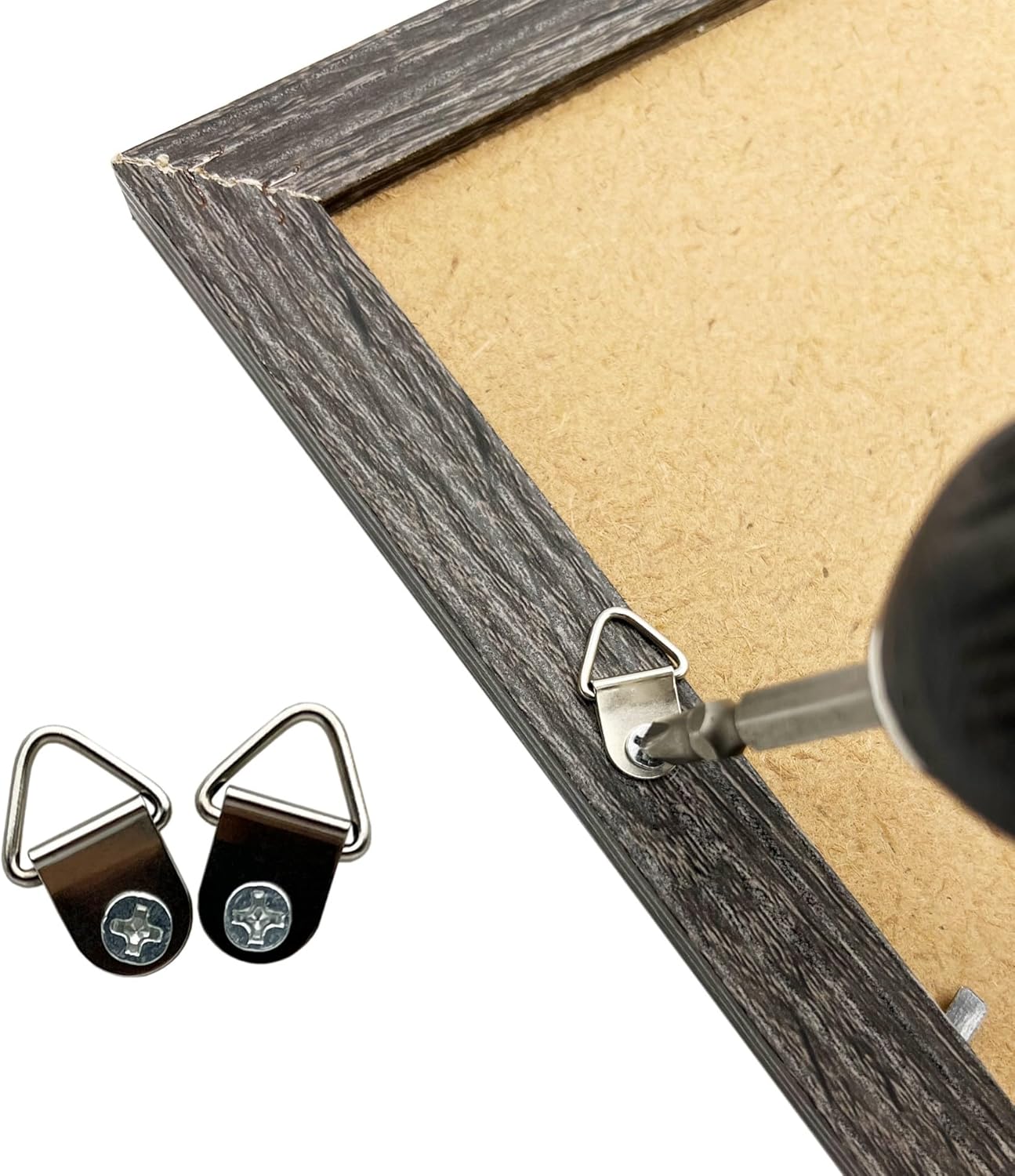 Silver Triangle Ring Picture Hangers (100 Pack) with Screws for Hanging Frames, Paintings, Artwork, Photos on Drywall