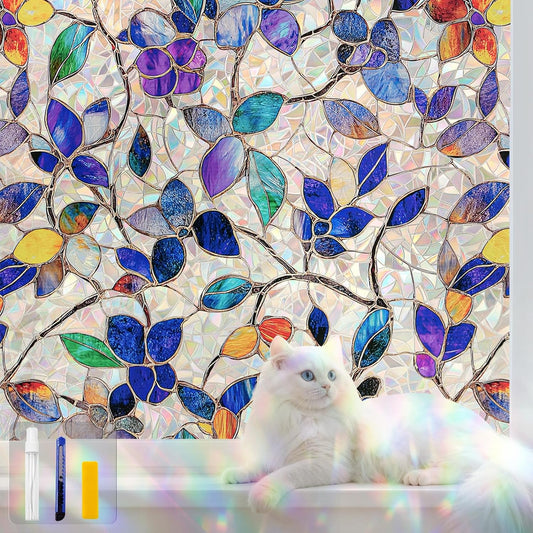 Window Privacy Film Stain Glass Window Film Rainbow Window Film Window clings Non-Adhesive Reusable Decorative for Room (Purple Rainbow, 45.2 X 78.7 in)