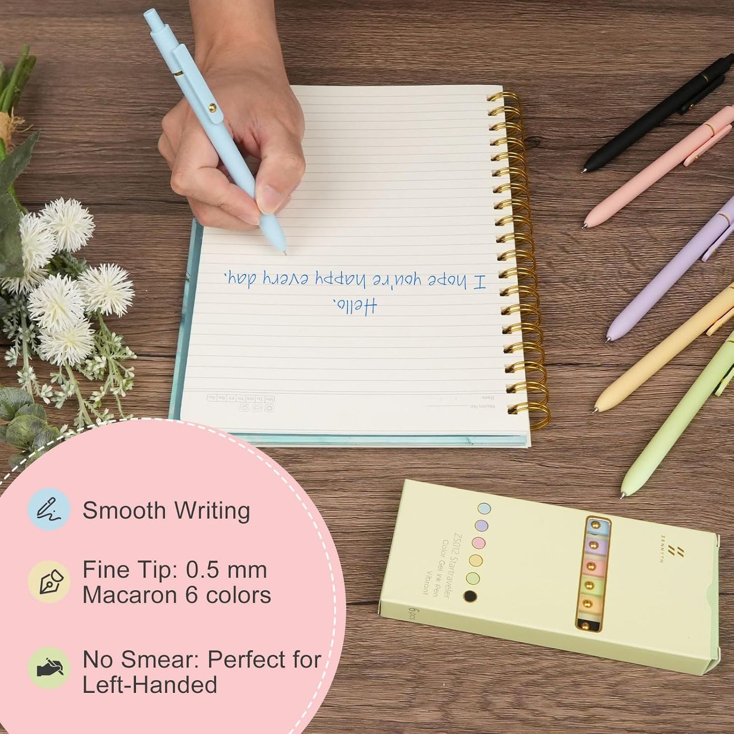 Ddaowanx Colored Gel Pens, 0.5mm Fine Point Retractable,Colorful Pens for Journaling,School Supplies, Gifts for Nurse and Teens, Stockings Stuffers for Women(6Pcs-Aesthetic Colors)