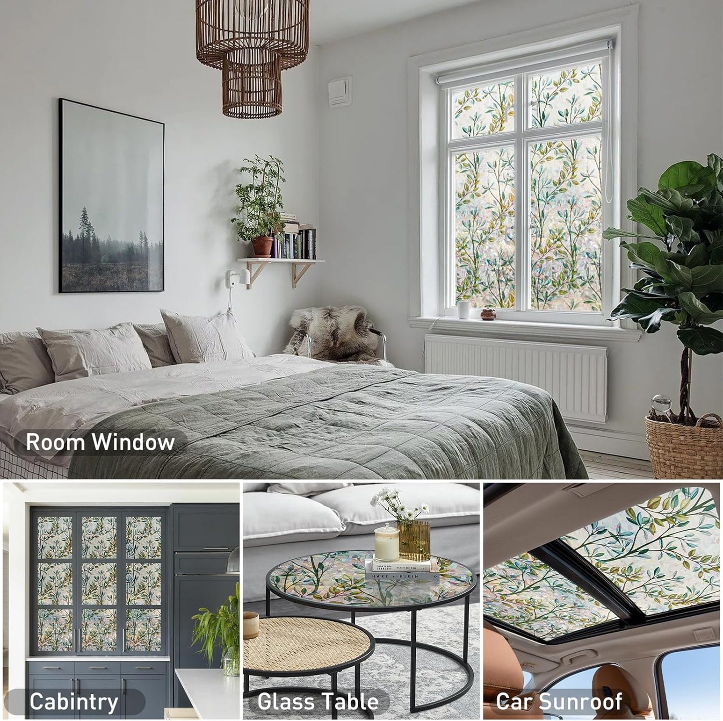 Donox Window Privacy Film, 3D Decorative Window Vinyl Decorative Stained Glass Window Film, Anti-UV Sun Blocker Heat Control for Home, 45.2 Inch x 13.1 Feet (with Installation Tool)