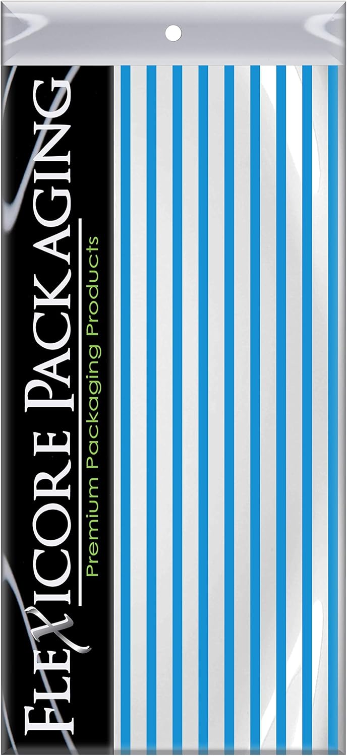 Flexicore Packaging Turquoise Blue Pin Stripe Print Gift Wrap Tissue Paper Size: 15 Inch X 20 Inch | Count: 100 Sheets | Color: Turquoise Pin Stripe