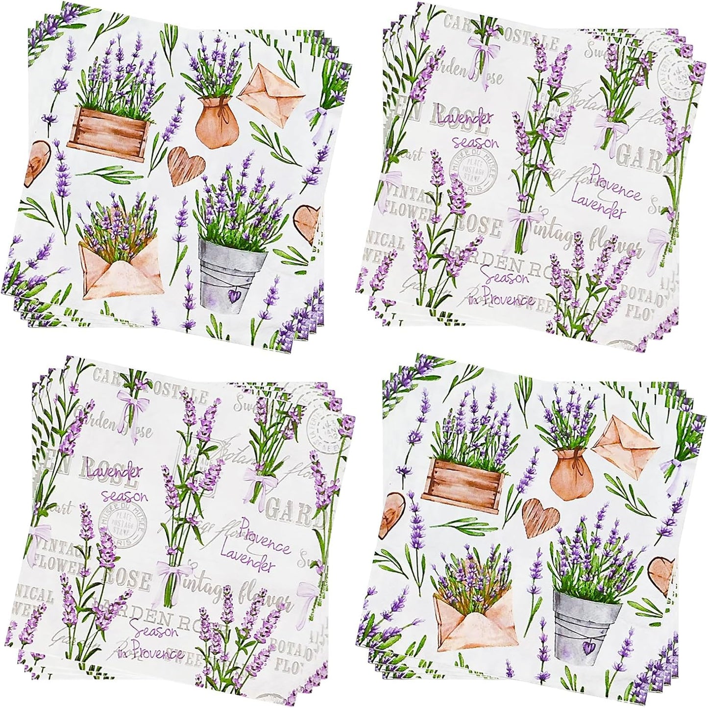 Paper Napkins 80 Pack 2 Ply Floral Beverage Luncheon Dinner Paper Napkins Lavender Print Disposable Napkins for Wedding Anniversary Celebrations, 6.5X6.5 Inches Folded