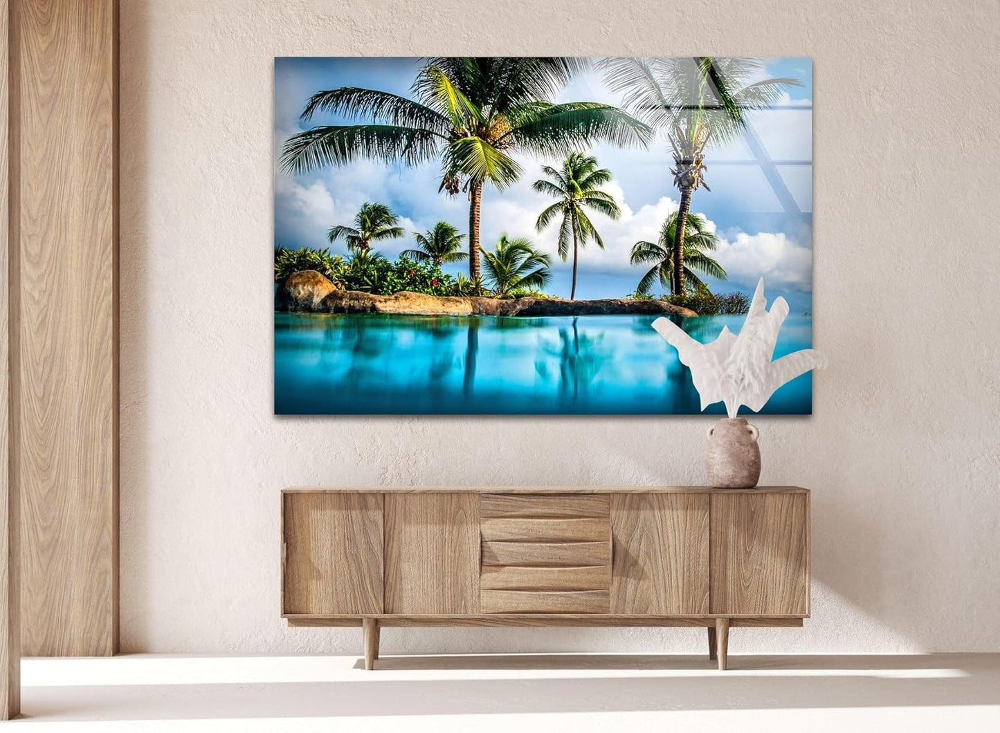 My Photostation.com 20Wx14H'' Island & Blue Sea Glass Wall ArtTempered Glass Printing Wall Decor Large Wall Art Wall Hangings