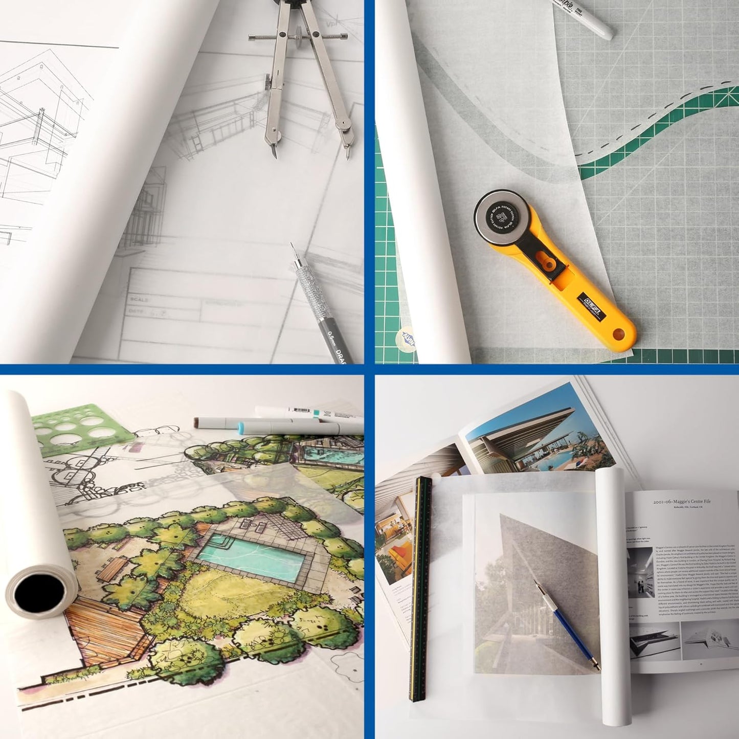 ALVIN 55W-G Lightweight Tracing Paper Roll, White, Suitable with Ink, Charcoal, Felt Tip Pen, for Sketching or Detailing - 1-inch Core (50 Yards, 12")