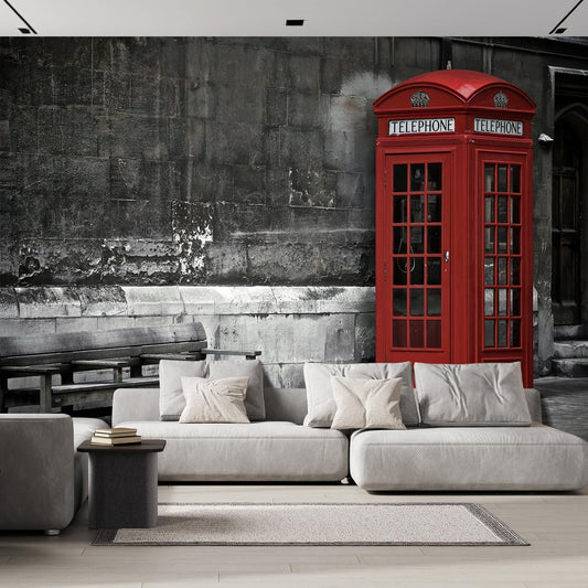 wall26 Wall Sticker/Wall Mural British Phone Booth in London, Not Peel and Stick, Non-Woven Wallpaper Decorative for Bedroom, Living Room, Office - 108x144 inches
