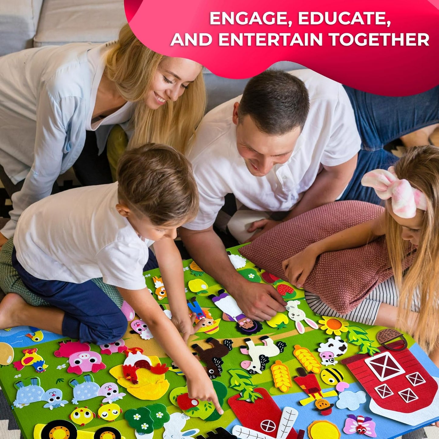 QUOKKA Farm Felt Board for Toddlers - 70 PCS Double-Thick Felt Board Story Set with Large 41x30 Inch Durable Wall Activity Boards - Ideal for Storytelling Indoor Toddler Activities and Classroom
