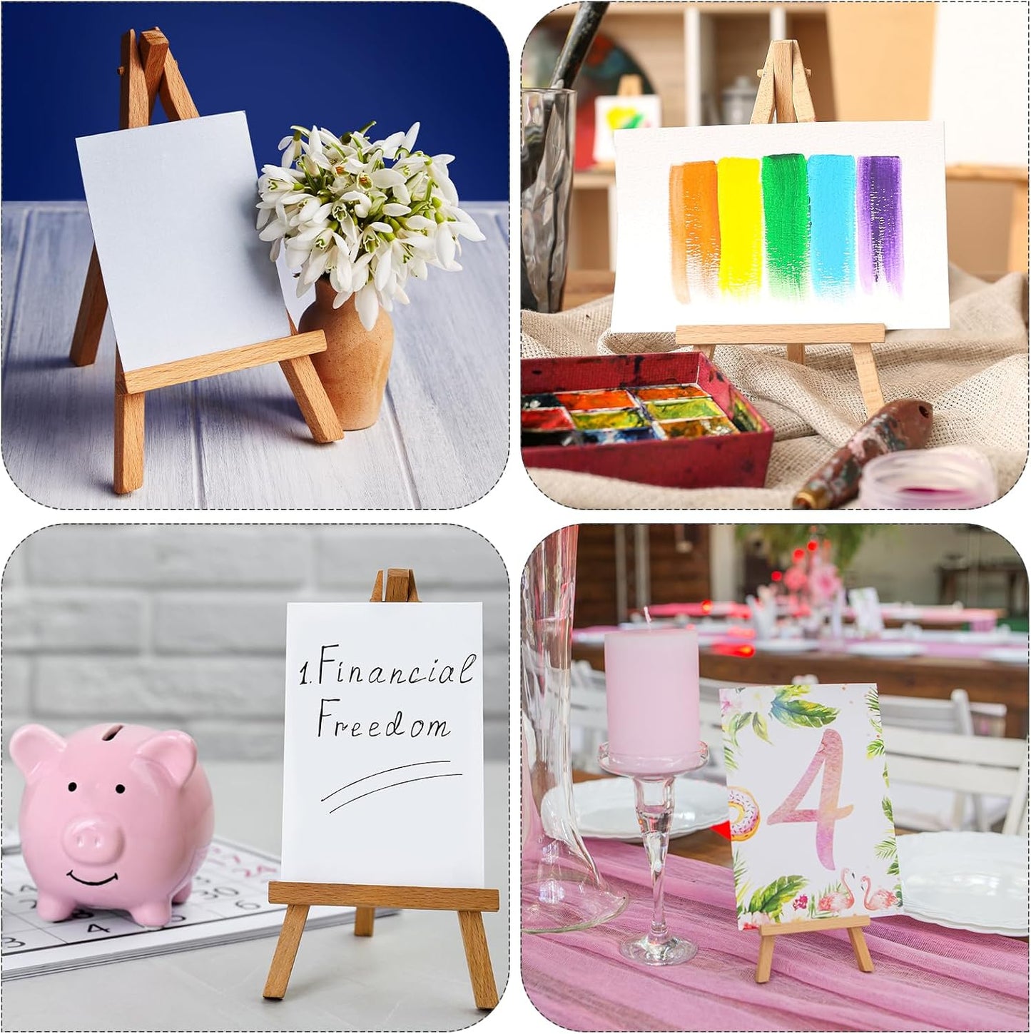 MECCANIXITY Canvas Boards for Painting with 6.3" Mini Easel Kit, 4x4 Cotton Blank Primed Art Canvas Panels Acid-Free for Painting Supplies Oil Acrylic Tempera Paint(White, Set of 6)