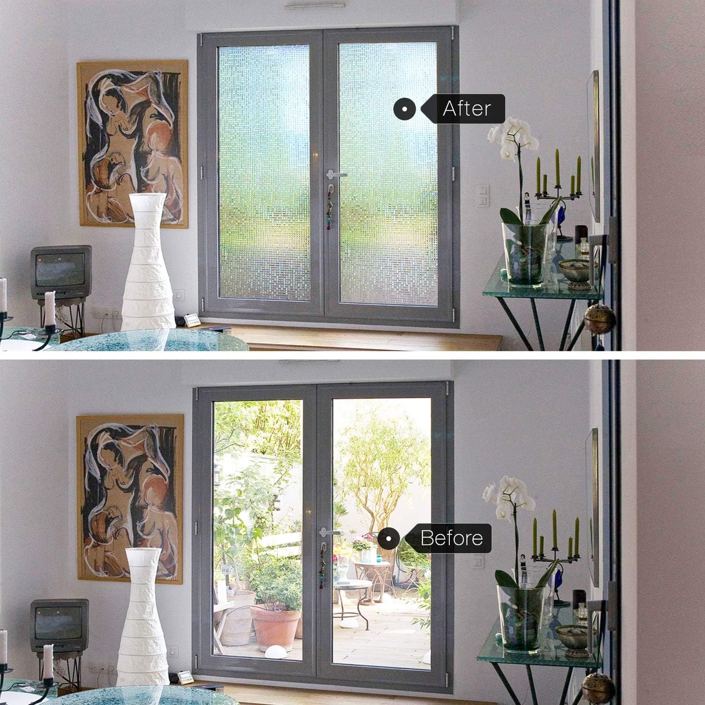 HIDBEA 3D Window Privacy Film - Rainbow Decorative Clings, Heat Control Vinyl Glass Tint, Mosaic Patterns - 17.5 x 78.7 Inches