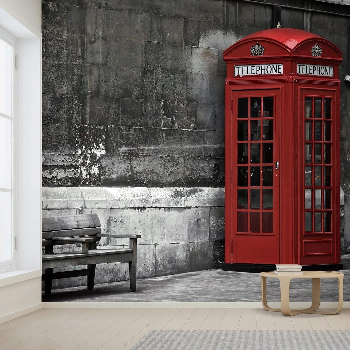 wall26 British Phone Booth in London, United Kingdom Removable Wall Mural | Self- 132x168 inchesAdhesive Large Wallpaper - 132x168 inches