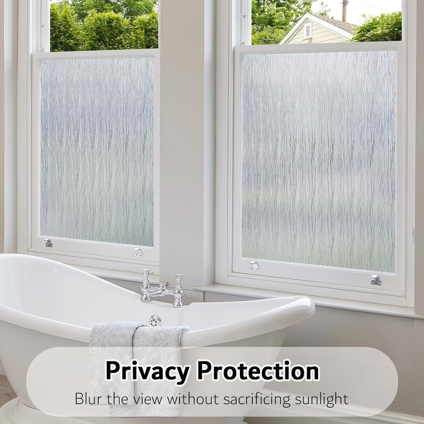 VELIMAX Frosted Window Privacy Film Non Adhesive Window Cling Removable Glass Covering Clear Water Opaque Window Film for Home Anti UV 35.4x118 inches