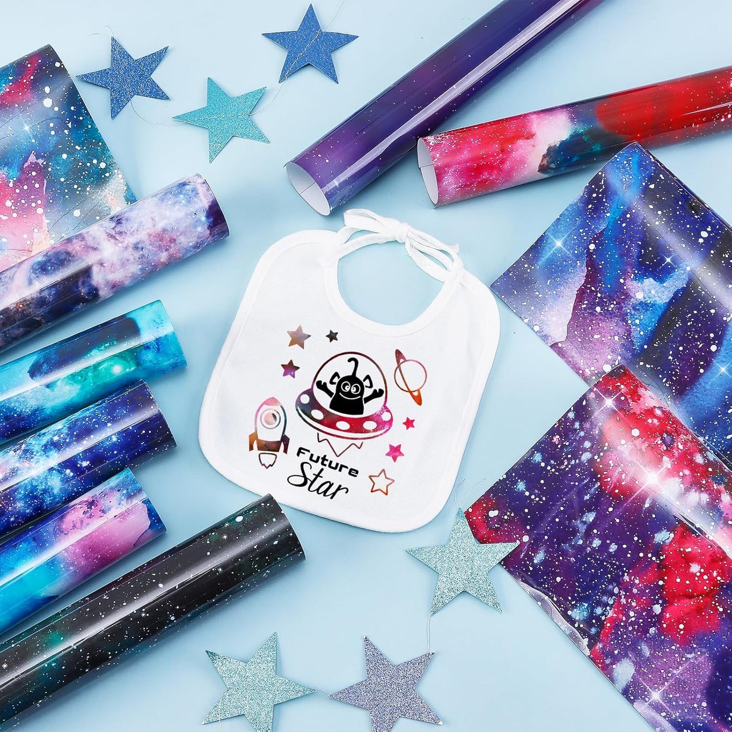 Tintnut Galaxy Heat Transfer Vinyl - 10 Sheets Bundle 10x12 Inch Stardust Starry Sky Background HTV Iron on Vinyl Watercolor Clouds Patterned for DIY T-Shirts Hats Coats Handbags Pillow Crafts