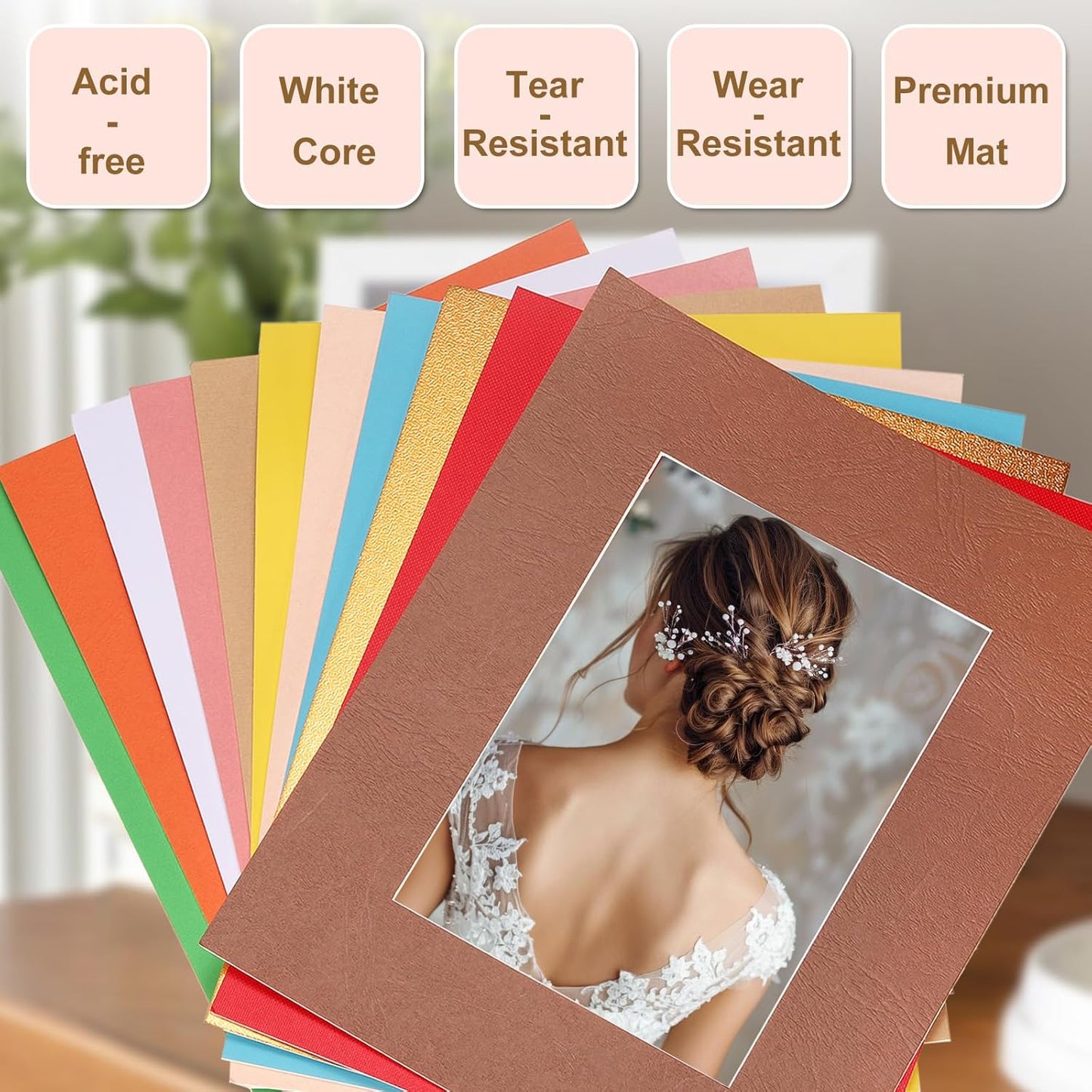 uxcell Picture Mats, 8 x 10 Mat Board Center for 5 x 7 Pictures Acid Free White Core Bevel Cut Frame Mattes with Backing for Display Art Measuring, Green