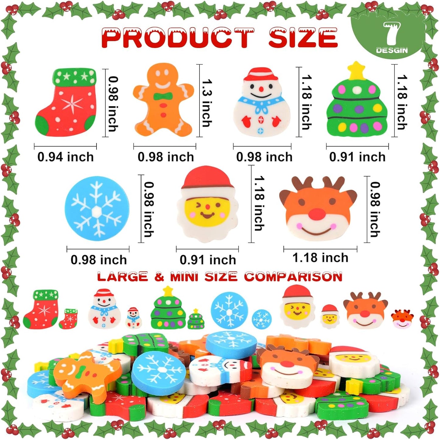 42 pcs Christmas Erasers for Kids Bulk Large Cute Snowflake Christmas Tree Pencils Erasers Novelty Desk Pets for Xmas Classroom Rewards Winter Kids Prizes Party Favors Goodie Bag Stuffers