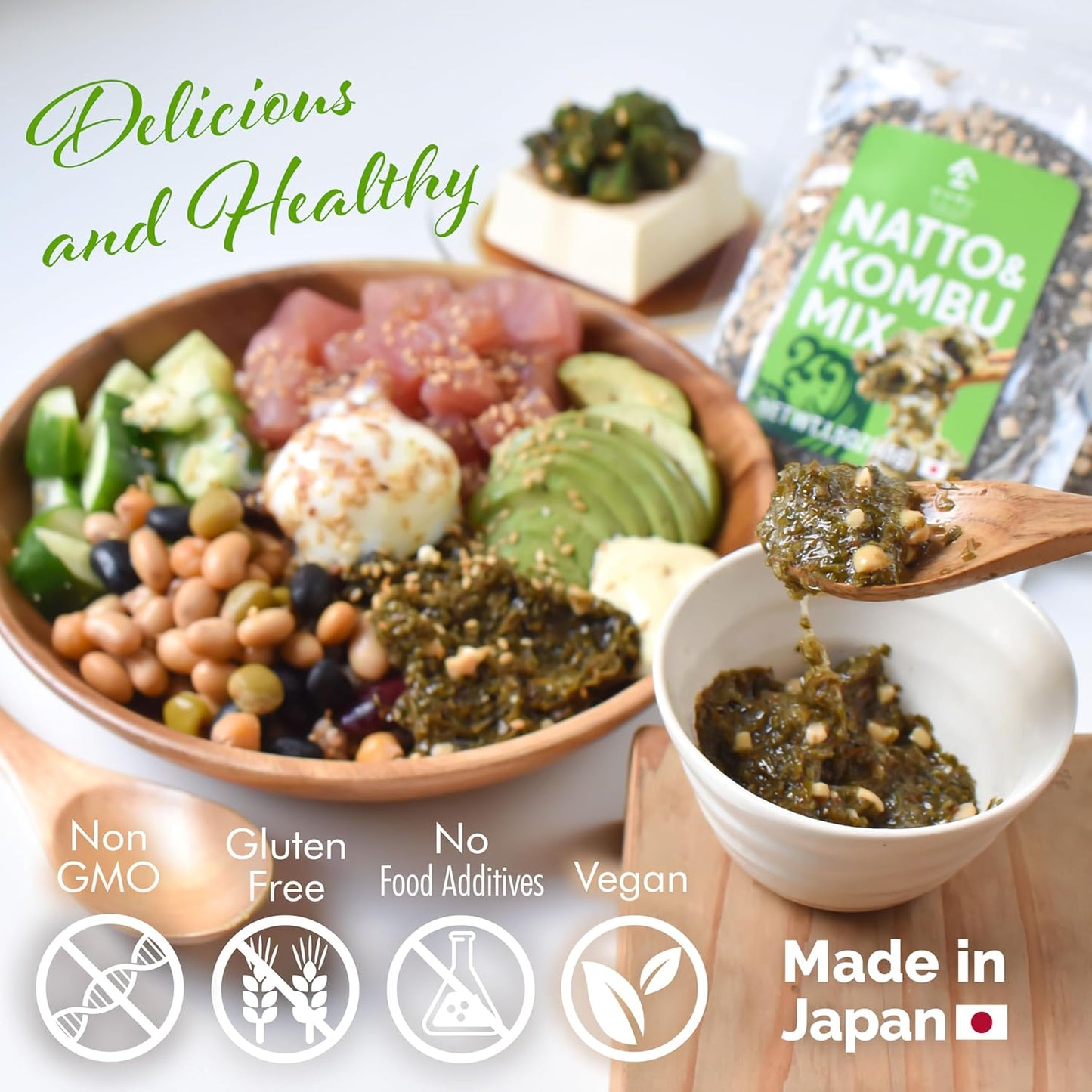 YAMASAN KYOTO UJI Japanese Natto and Kombu Mix, Tasty and Healthy, Freeze-Dried Natto and Dried Kelp, 2 Superfoods in 1, Quick and Easy Rehydration, Vegan, Non-GMO, All-Natural, Made in Japan, 1.5oz(45g)