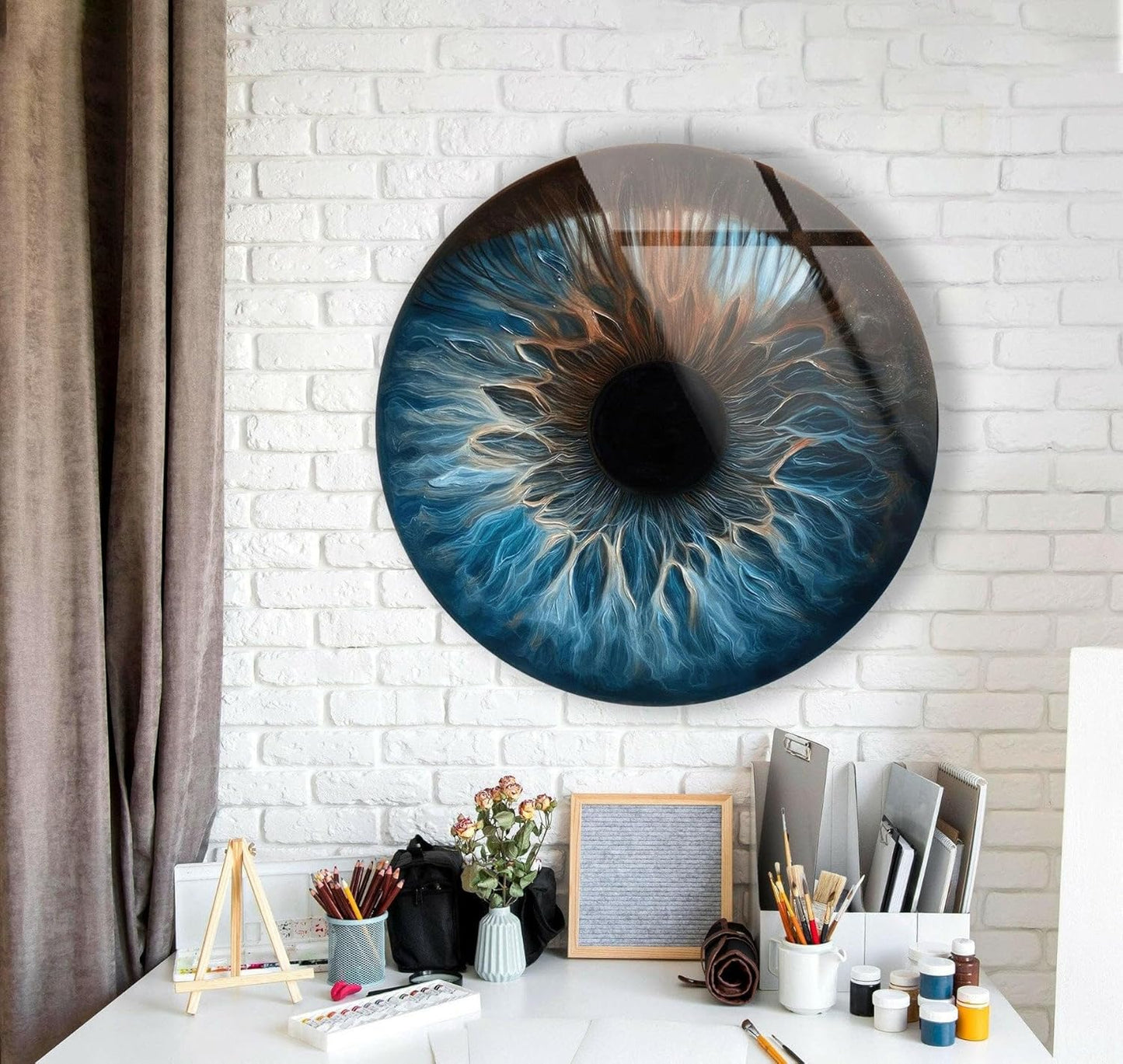 My Photostation.com 15.8''(40cm) Diameter Eye Round Blue Glass Wall Art Tempered Glass Printing Wall Decor Large Wall Art Wall Hangings