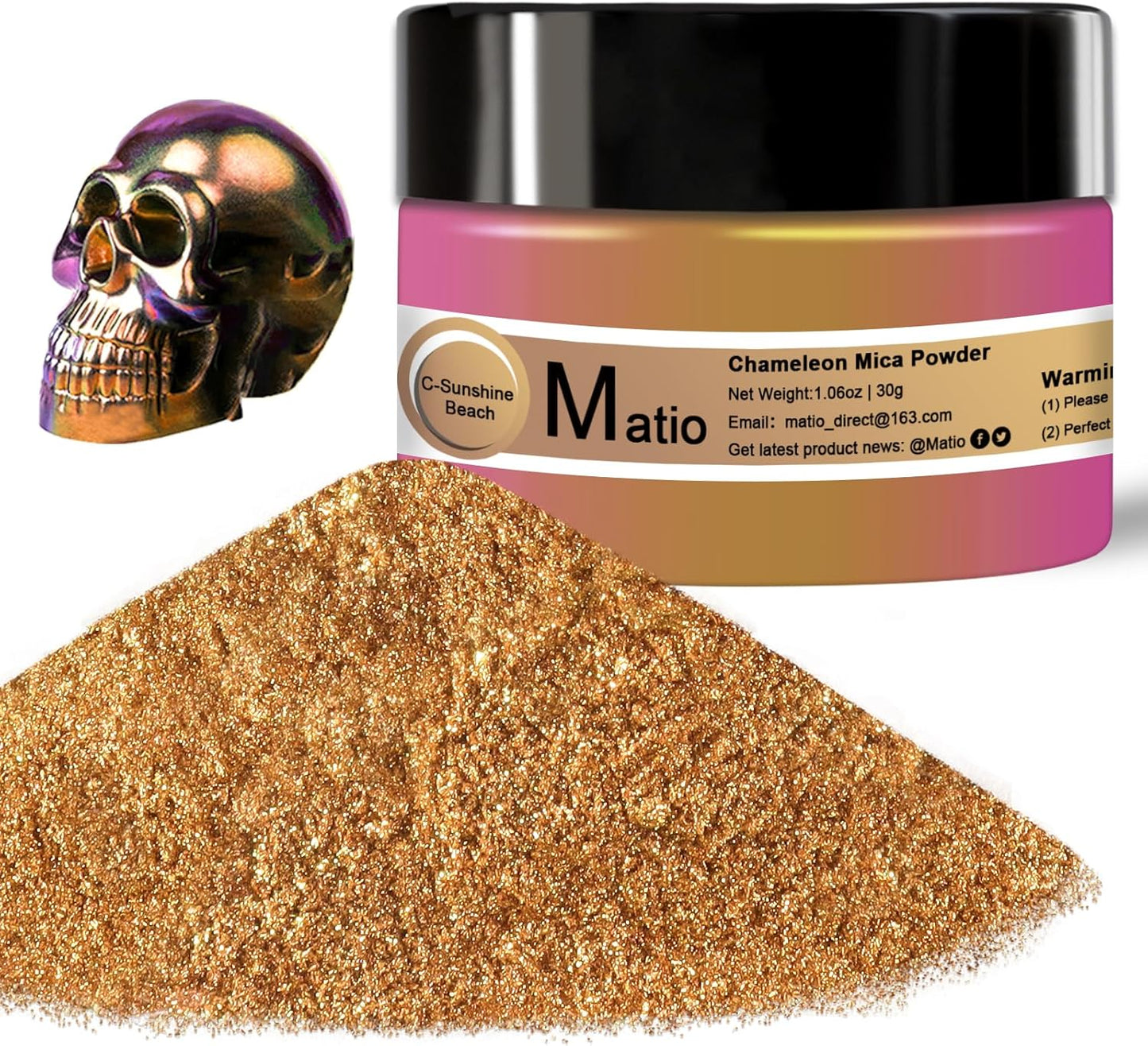 Matio Chameleon Mica Powder, 1.06oz/ 30g Sunshine Beach Chrome Powder, Pearlescent Effect Color Shift Pigment for Resin Craft, Soap Candle Dye, Nail Art, Makeup, Bath Bomb,Paint,Slime Pigment