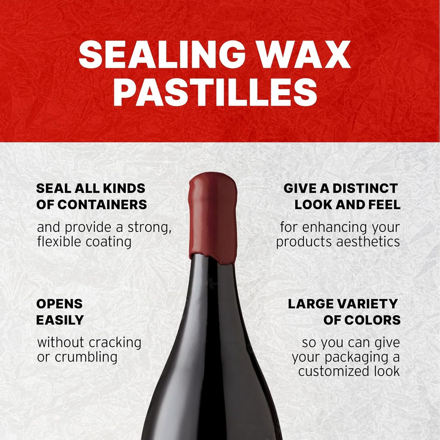Blended Waxes, Inc. Bottle Sealing Wax, Pastille Wax Seal Beads For Wine, Beer, and Liquor Bottle Sealing, Seals Between 25-30 Bottles, 1 lb, Red