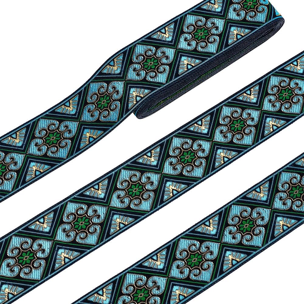 PH PandaHall 7 Yards Jacquard Ribbon Trim 2 Inch Boho Embroidered Woven Lace Ribbon Fabric Vintage Flowers Straps Fabric Bias Tape for Bohemian Persian Clothes Bag Holiday Christmas Decor Gift Wrap