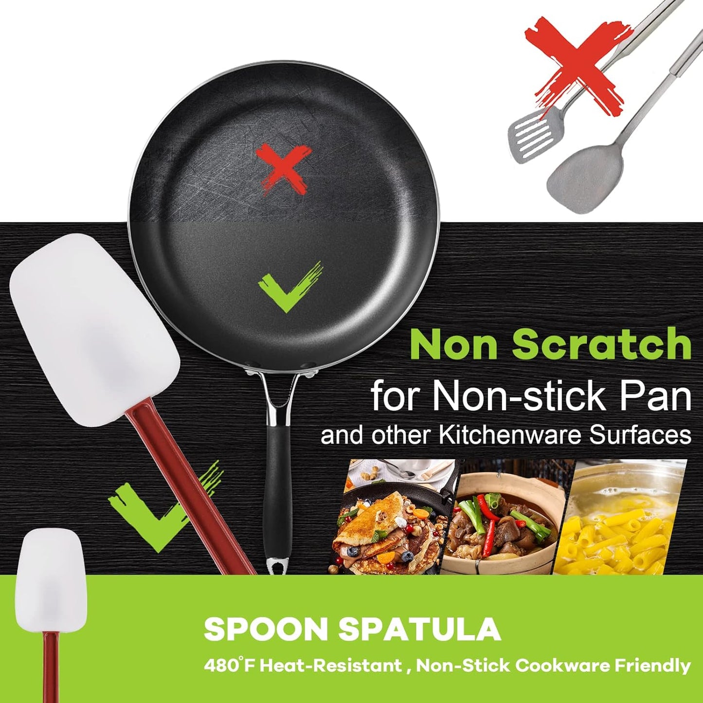 Silicone Rubber Spatula and Spoon Rubber Spatula Set of 3, High Heat Spoon, Commercial for Cooking (3 Spoonula(9.5 Inches))