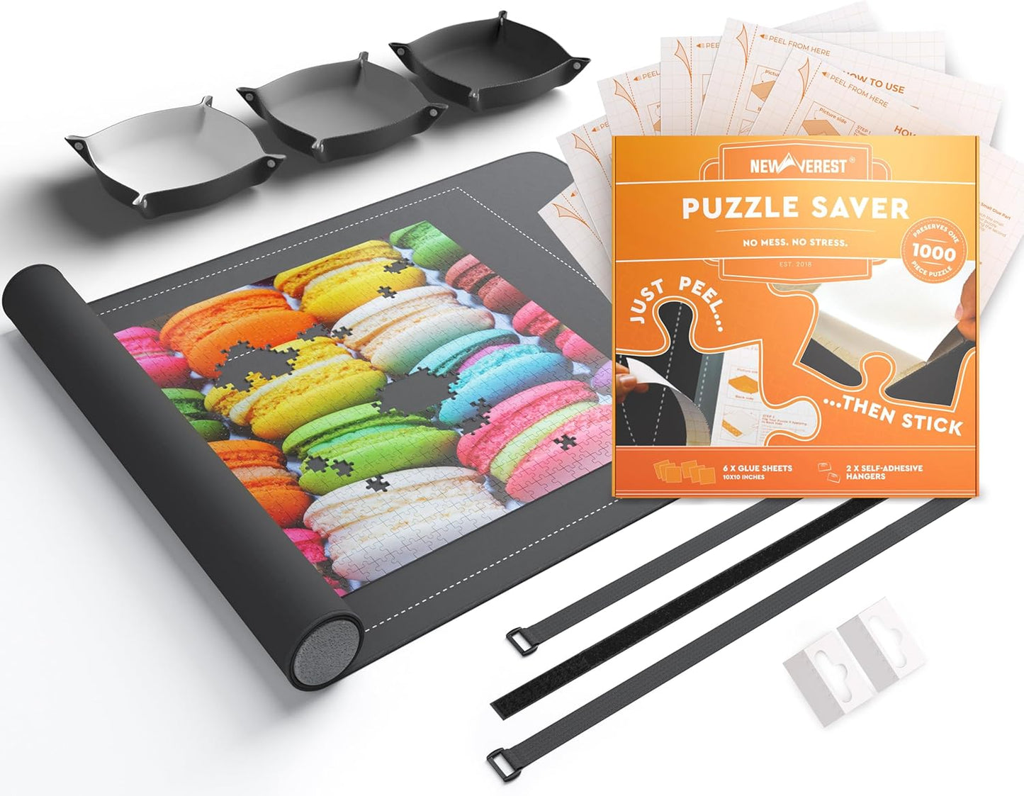 Newverest Gift Bundle of 2: Roll Up Puzzle Mat 1500 pcs & 6-Pack Puzzle Glue Sheets