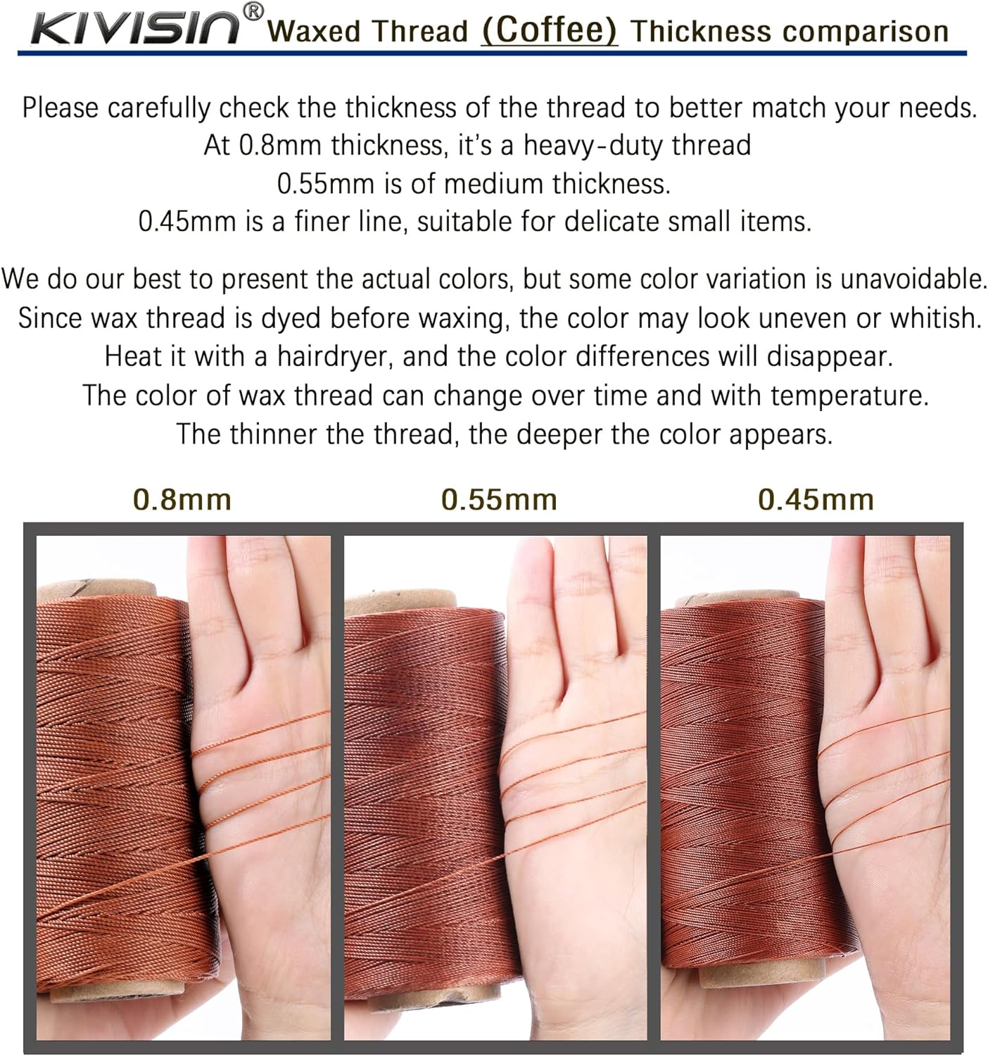 Sturdy Bonded Waxed Polyester Thread, 0.55mm, 437 Yards Wax String Cord - Coffee for Leather, Hand Sewing, Stitching, Beading, Bookbinding, Bracelets and Macrame Jewelry Making