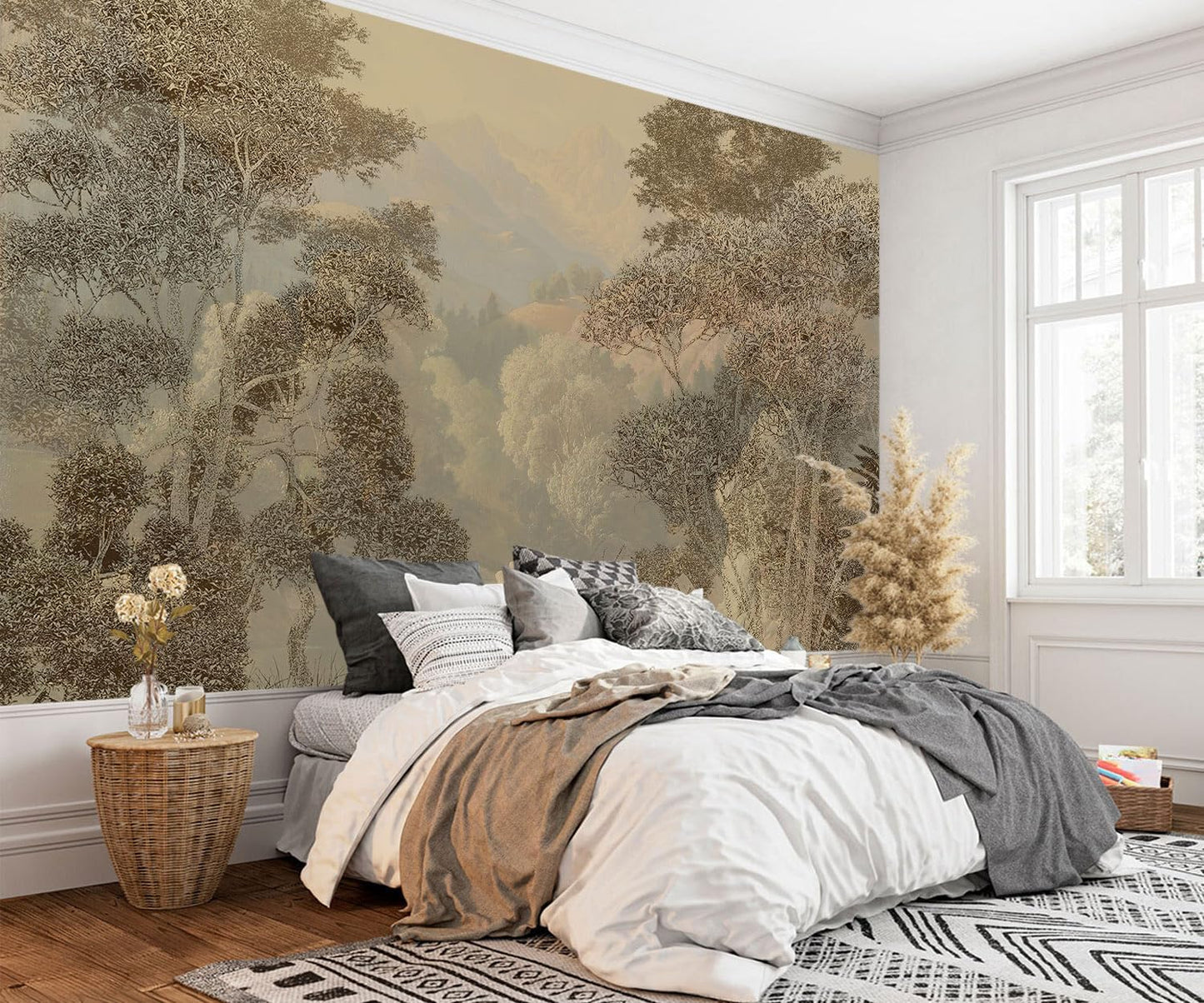 AFZEVEB-Tropical Jungle Wallpaper Landscape Tree Wall murals for Bedroom 182"x120"(Not Peel and Stick)