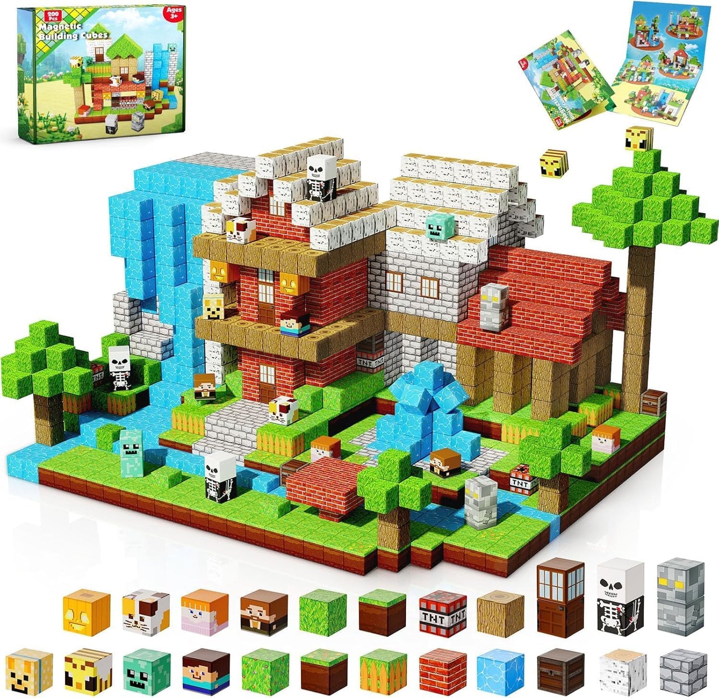 200PCS Magnetic Blocks - Magnetic Building Blocks, Magnet Cubes Game, Stacking Forest Set, STEM Montessori Sensory Stacking Toys for Kids, Birthday Gifts for Boys and Girls Age 3+ Years Old