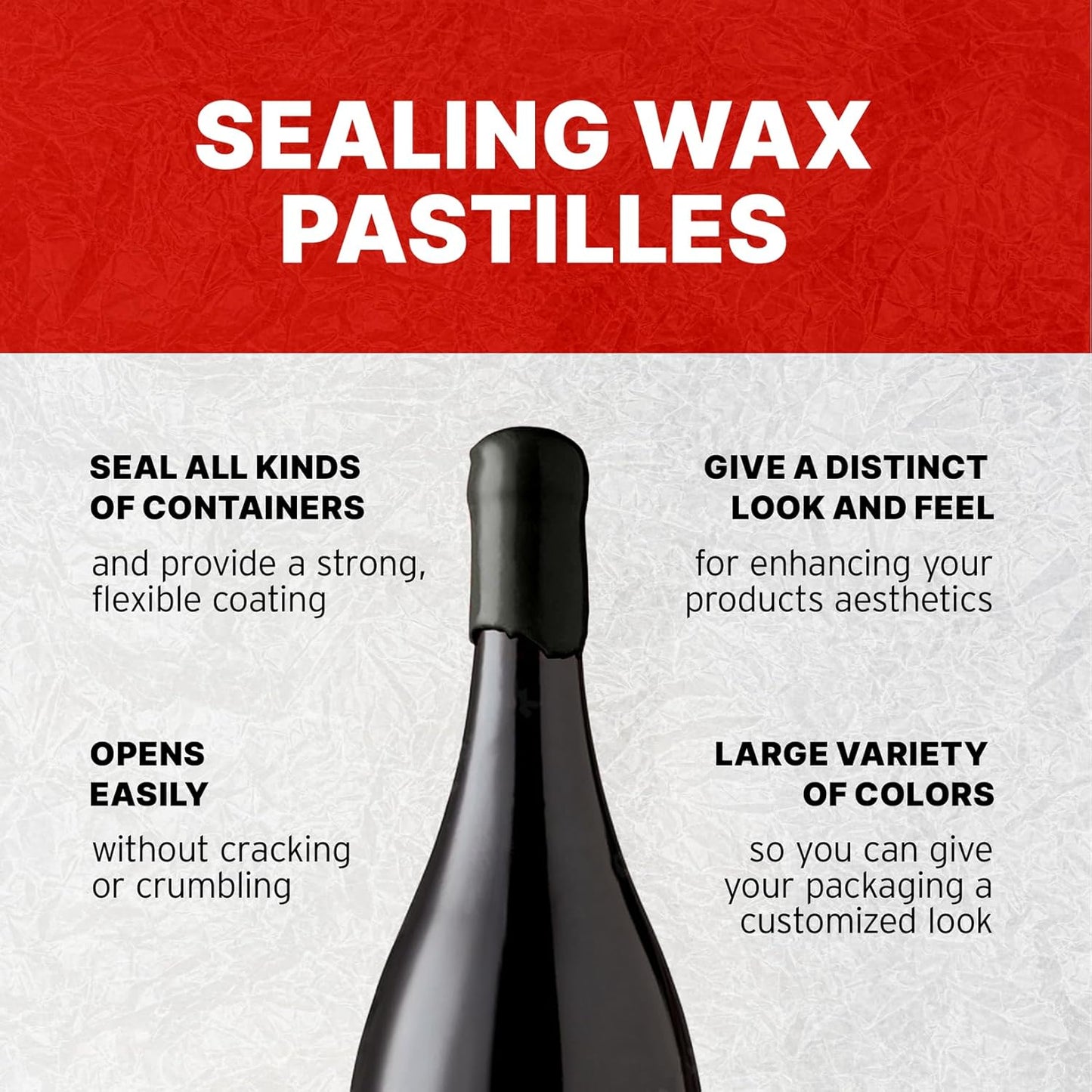 Blended Waxes, Inc. Bottle Sealing Wax Beads, Premium Pastille Wax Seal Beads For Wine, Beer, and Liquor Bottle Closure, Seals Between 25-30 Bottles, 1 lb, Gloss Black