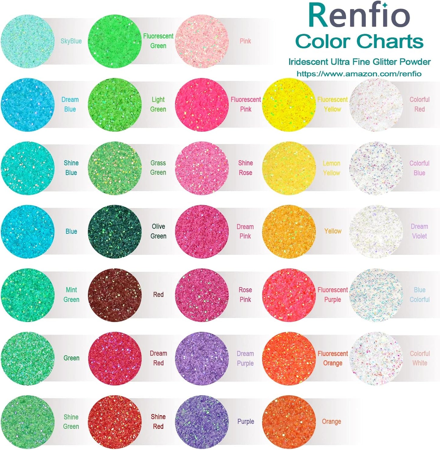 Renfio Iridescent Ultra Fine Glitter Powder Resin Supplies Glitters 1.94 Oz (55g) PET Flake Crafts Sequins 1/128" 0.008" 0.2mm Epoxy Chips Flakes for Tumblers Slime Painting - Orange