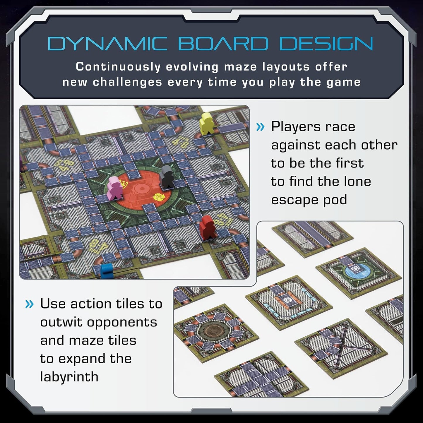 No Escape Board Game - Strategy Board Games for Adults, Family Games, Party Games. Unique Strategic Space Sabotage Traitor Maze Game with Tiles - Fun for Kids, Teenagers, Adults. 2 to 8 Players.