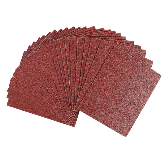 1/4 Sandpaper Sheet – 4-1/2” x 5-1/2”, P60 Grit, Red Aluminum Oxide, Plain Backing, 50-Pack – Sandpaper Sheets for Palm Sanders and Woodworking