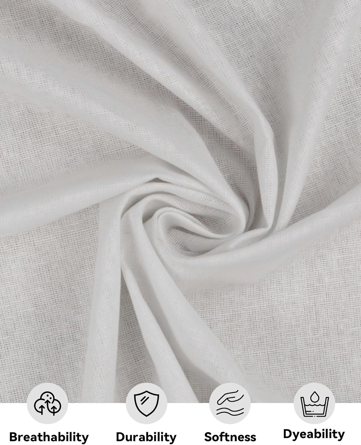 HOTGODEN Medium Weight 100% Cotton Muslin Fabric: 59 inch x 2 Yards Bleached Muslin Linen Fabric Material for Sewing Material Apparel Cloth