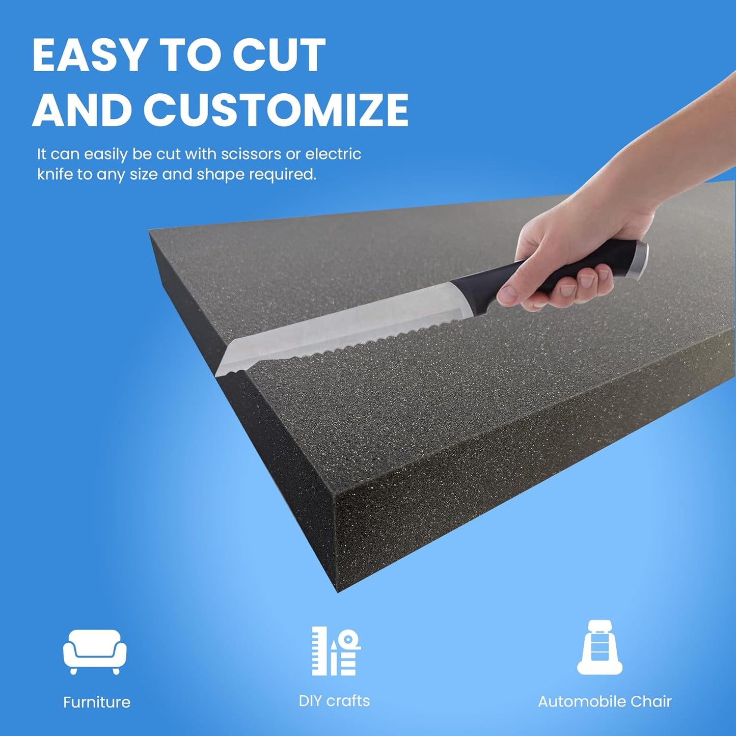 QOMFY 2" Height x 18" Width x 42" Length Charcoal Upholstery Foam Sheet | Made in USA | Multi-Purpose Foam for Upholstery, DIY, Packaging & Acoustic Projects