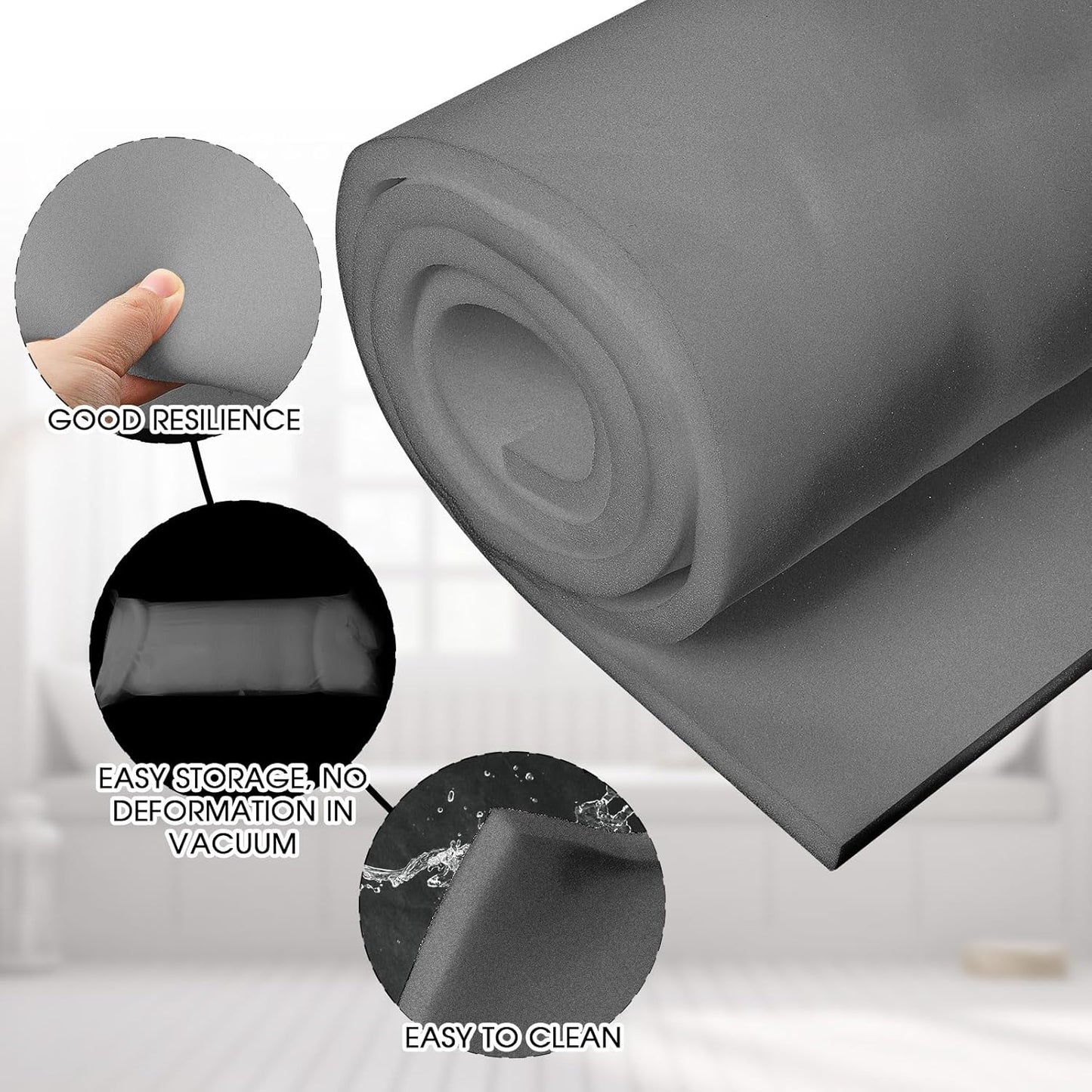 Amylove Polyurethane Foam 24" x 72" High Density Cushion Upholstery Foam Sheet for Seat Replacement DIY Projects Chairs Headboards Sofas Home(1/4" X 24" X 72",Gray)